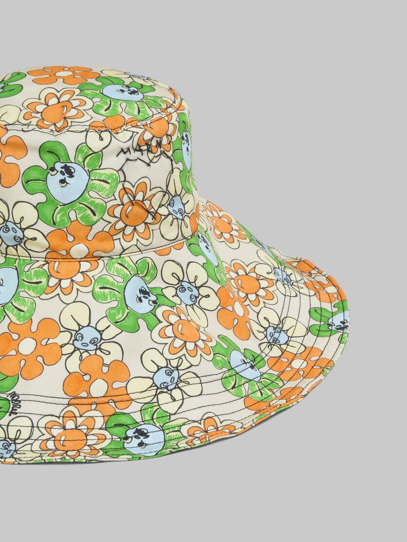 ORANGE AND GREEN PRINTED ORGANIC GABARDINE HAT - 4