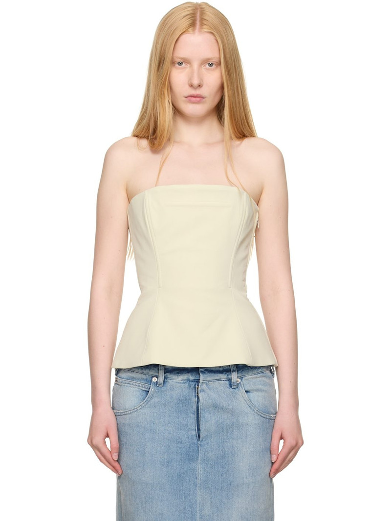 SSENSE Exclusive Beige Topstitching Corset Top 1
