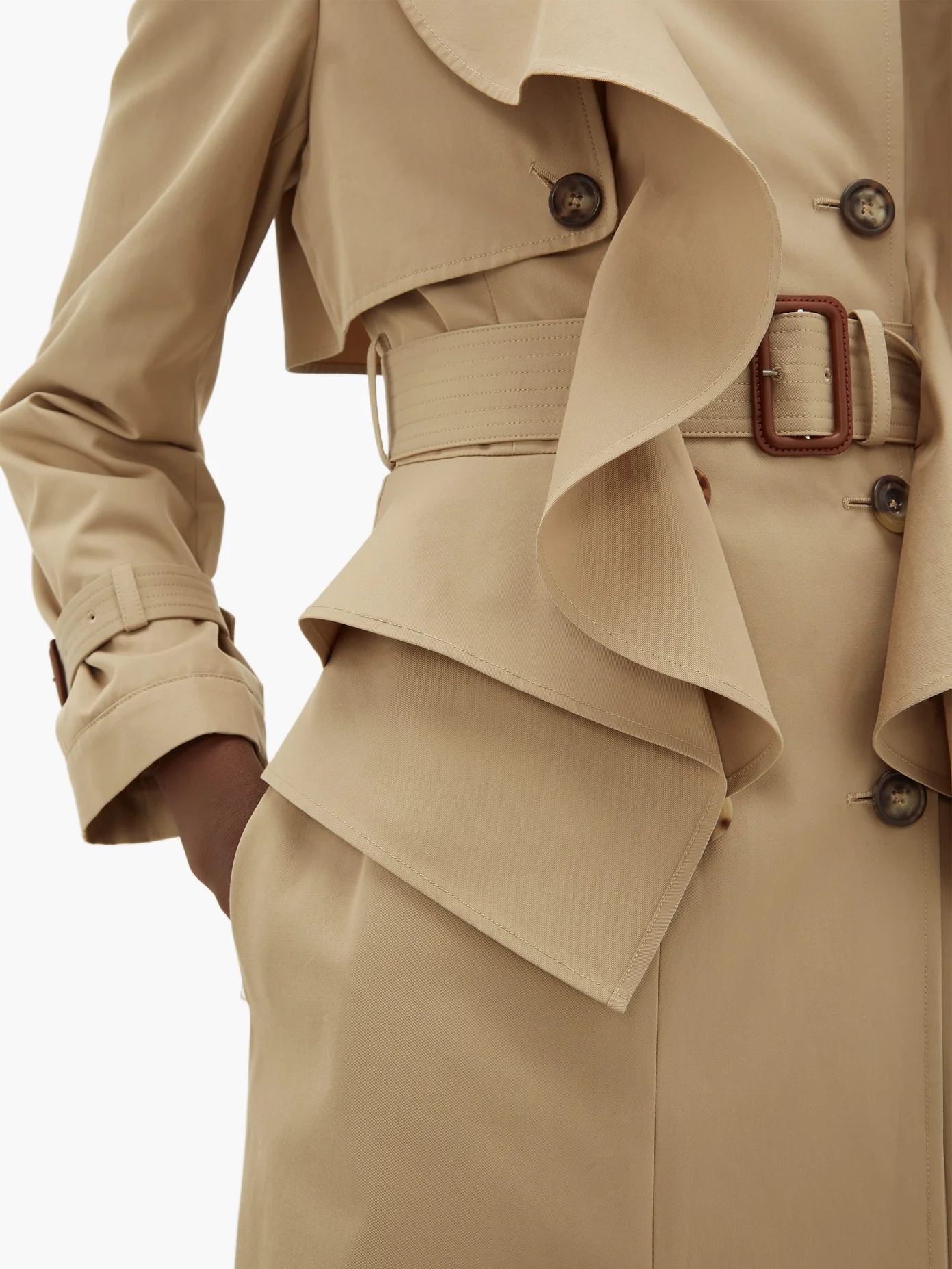 Double-breasted ruffled gabardine trench coat - 5