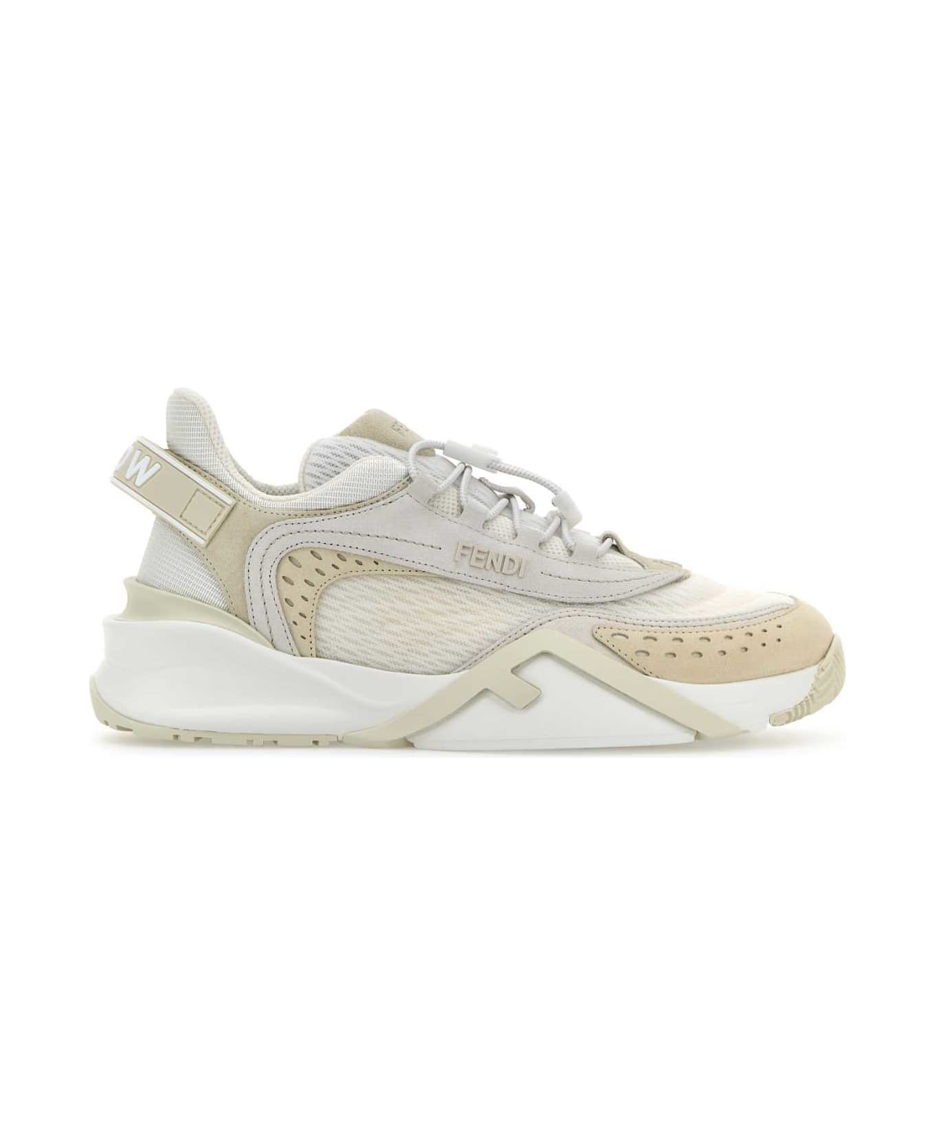 スニーカー FENDI IVORY MESH AND SUEDE FENDI FLOW SNEAKERS FENDI Ivory Mesh And Suede Fendi Flow Sneakers | REVERSIBLE