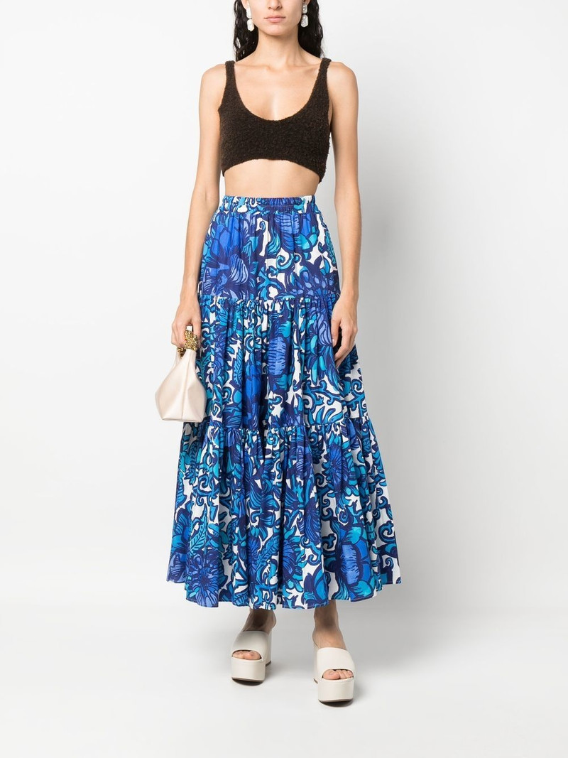 La DoubleJ graphic-print tiered cotton skirt outlook