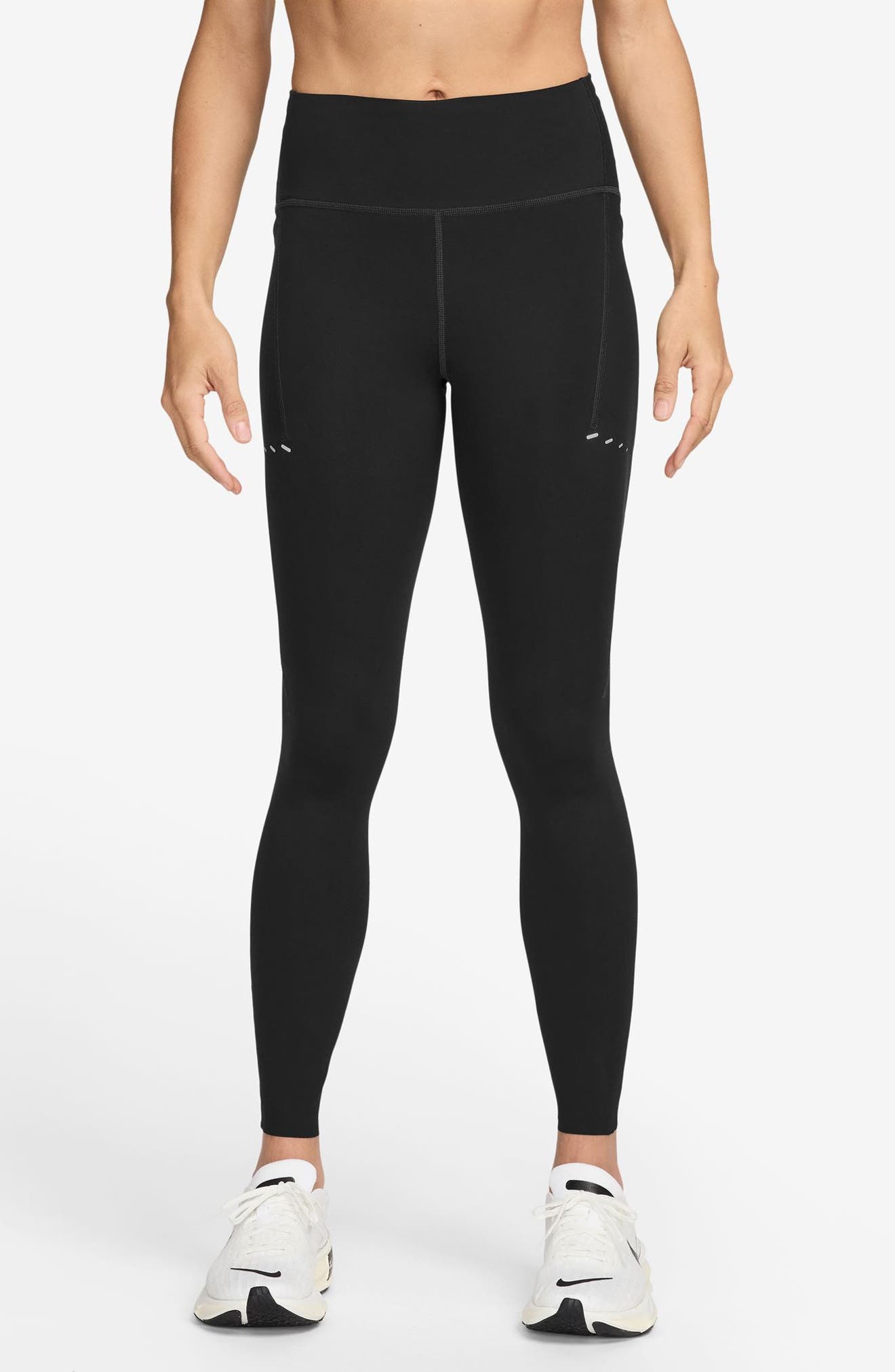 Nike Swift High-Waisted Pocket 7/8 Running Leggings in 010 Black/reflective Silv at Nordstrom - 1