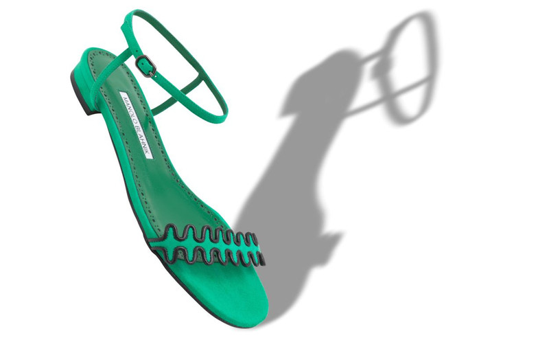 Manolo Blahnik Green Suede Ankle Strap Flat Sandals outlook