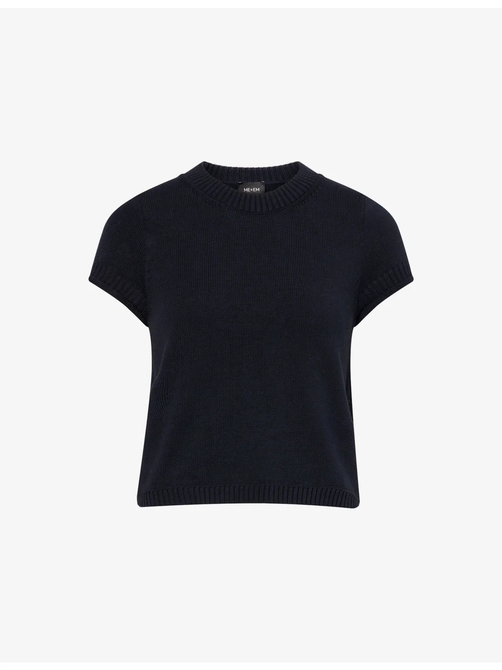 Shrunken Round-Neck Knitted Cotton T-Shirt - 1