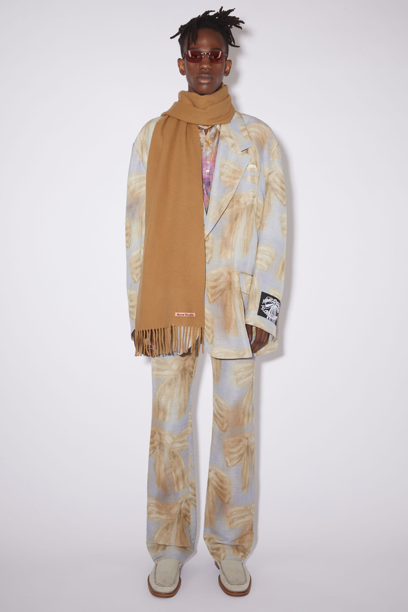 Fringe wool scarf - skinny - Dark camel 3