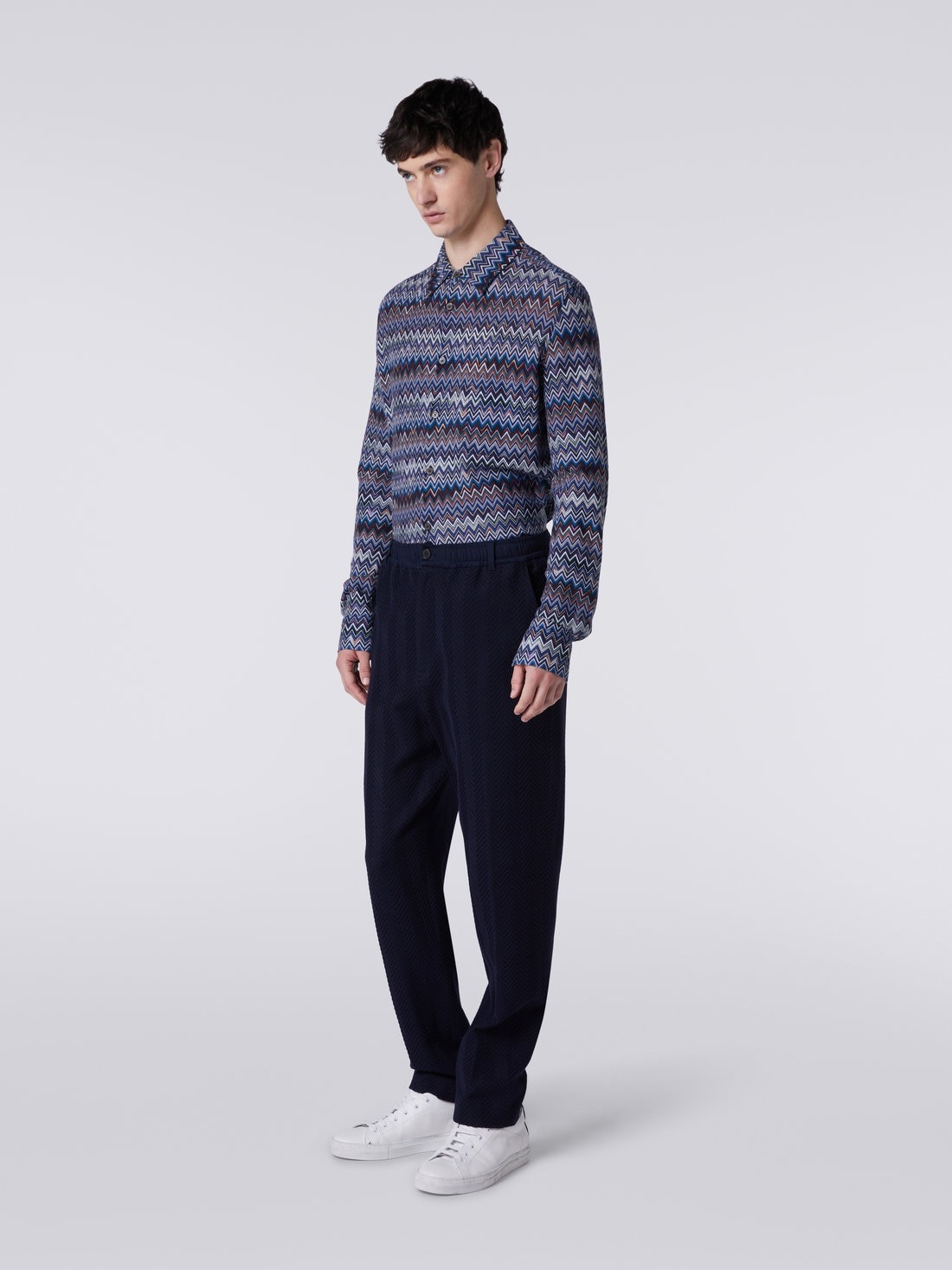 Classic cotton and viscose zigzag trousers - 3