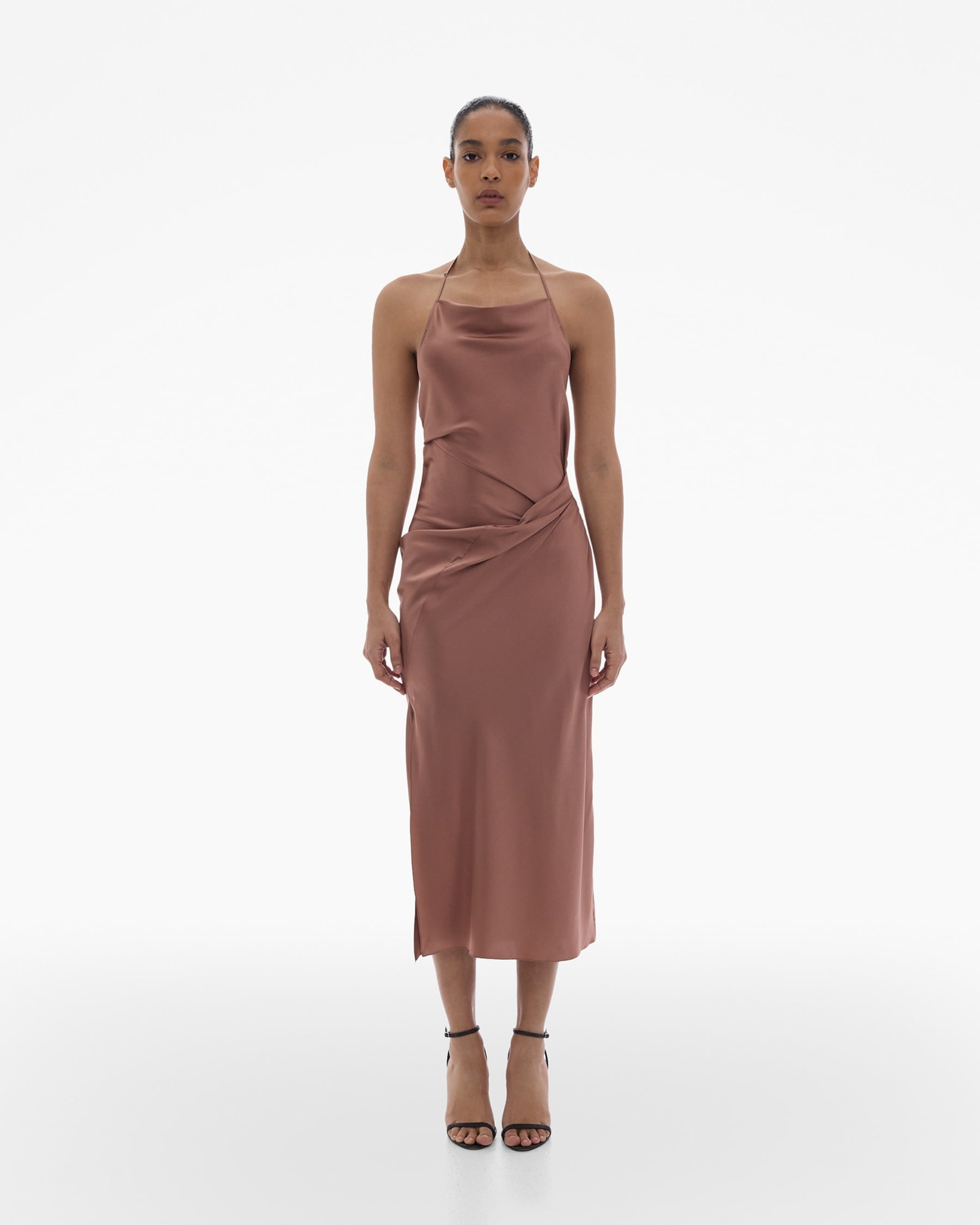 STRETCH SILK HALTER DRESS - 2
