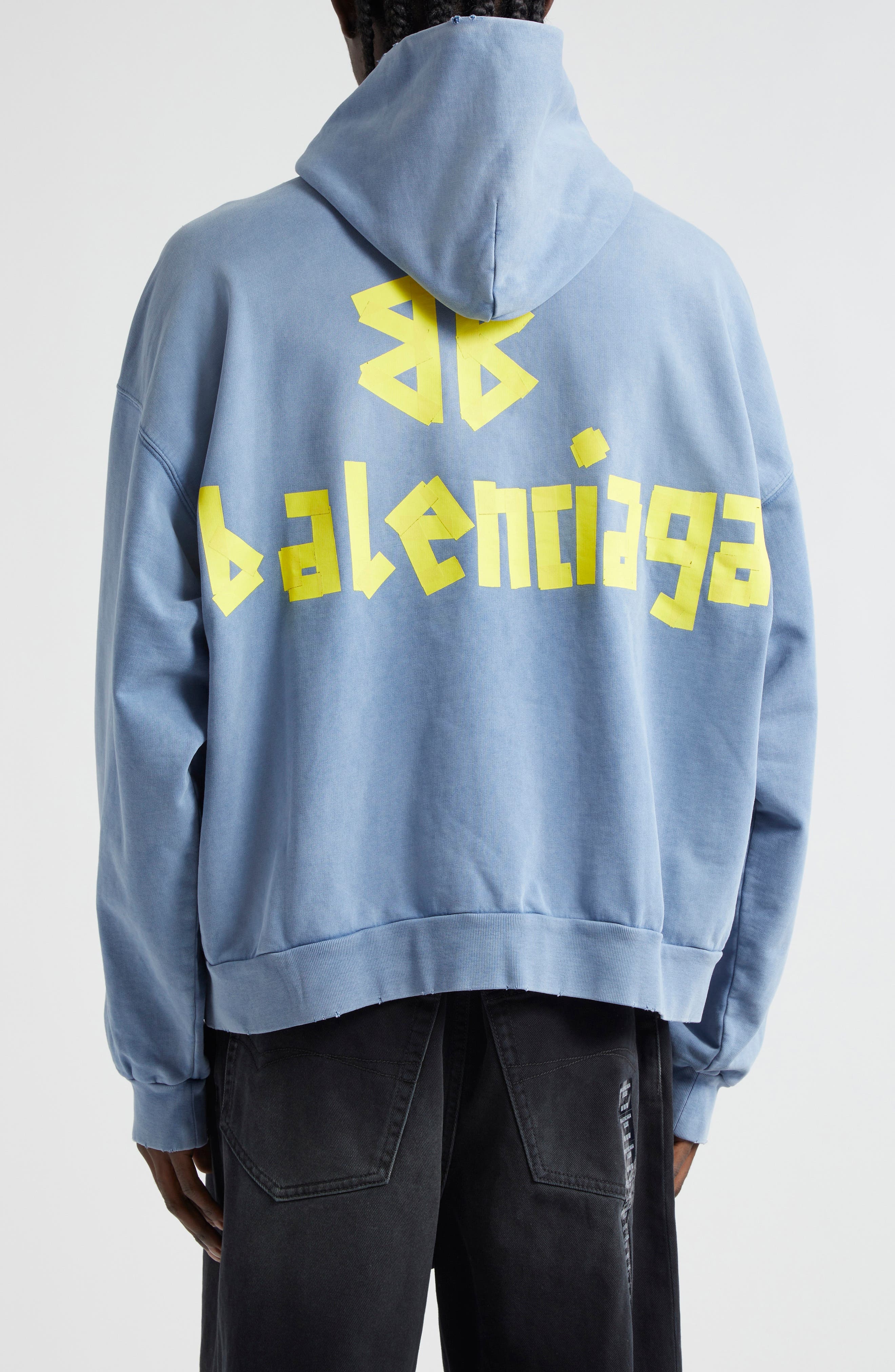 Tape Logo Distressed Cotton Hoodie - 2