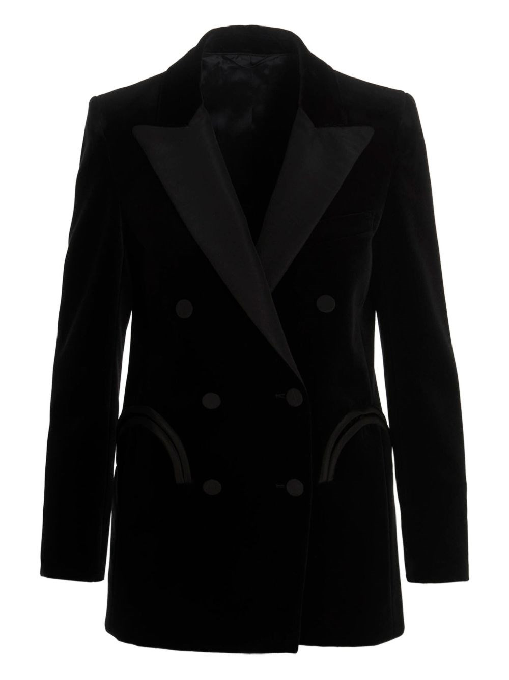Double-breasted velvet blazer - 1