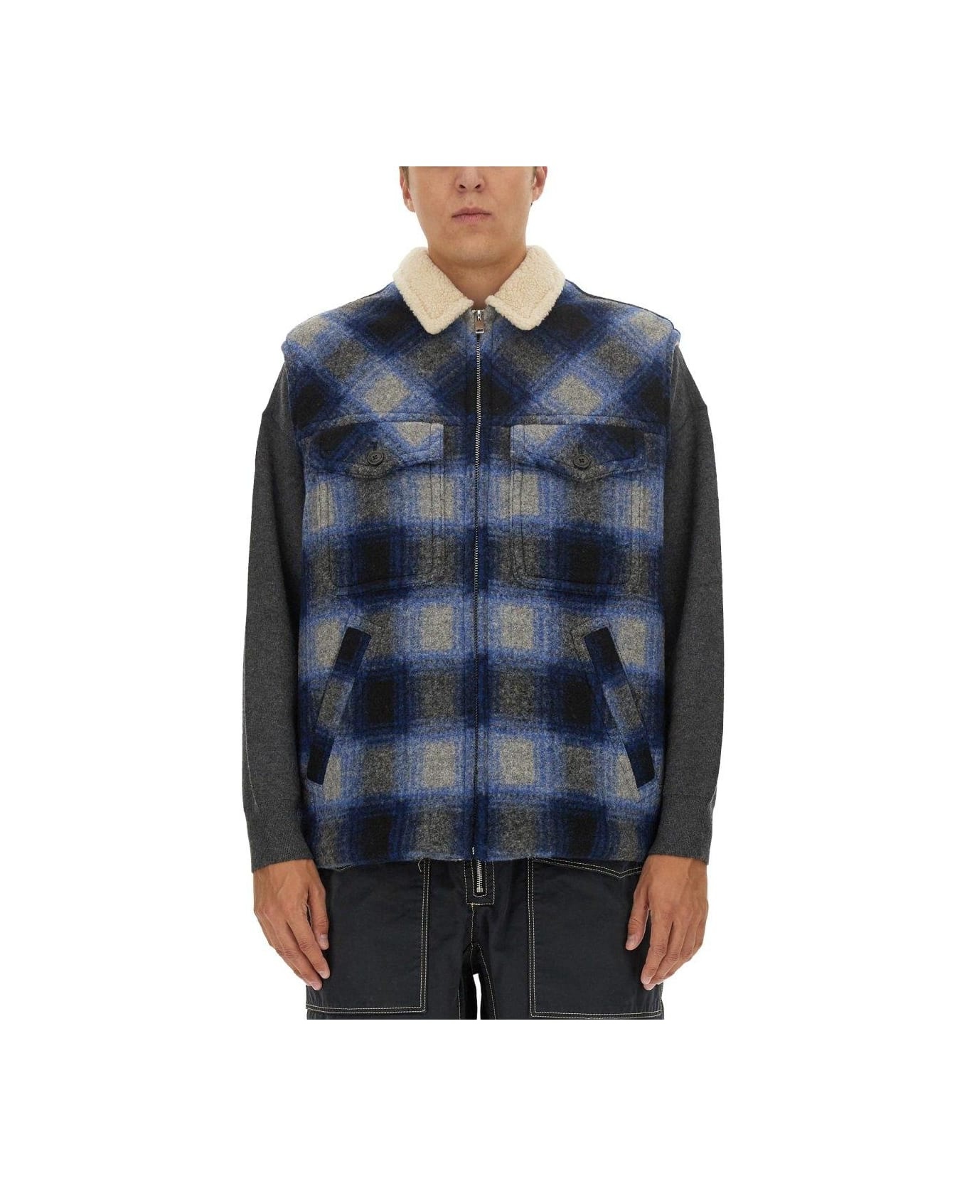 Plaid Checked Zip-up Gilet - 1