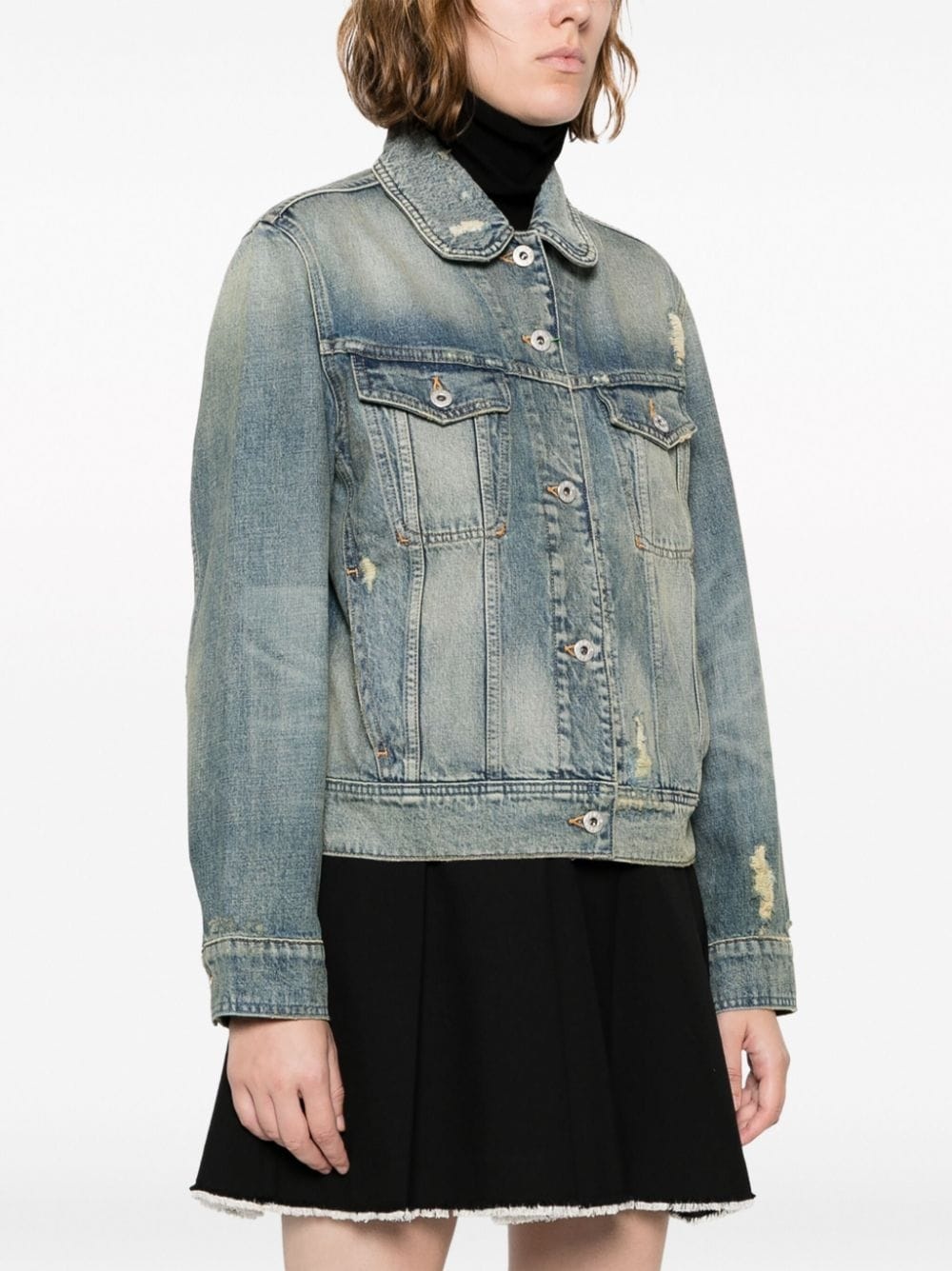 Peter Pan-collar ripped denim jacket - 3