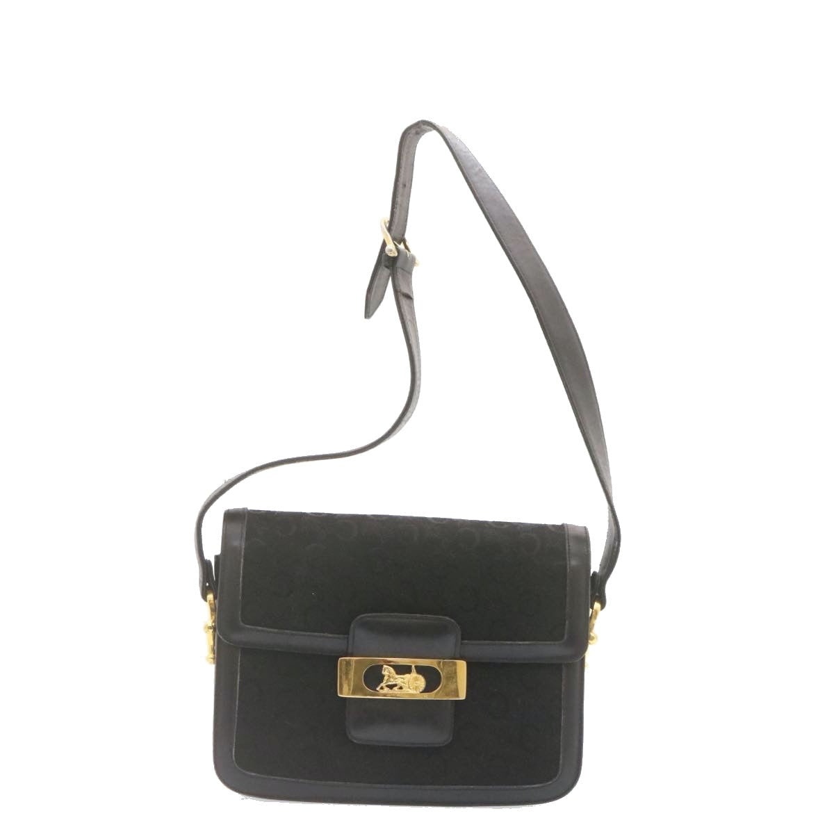 CELINE C Macadam Horse Carriage Shoulder Bag Canvas Black Gold - 13