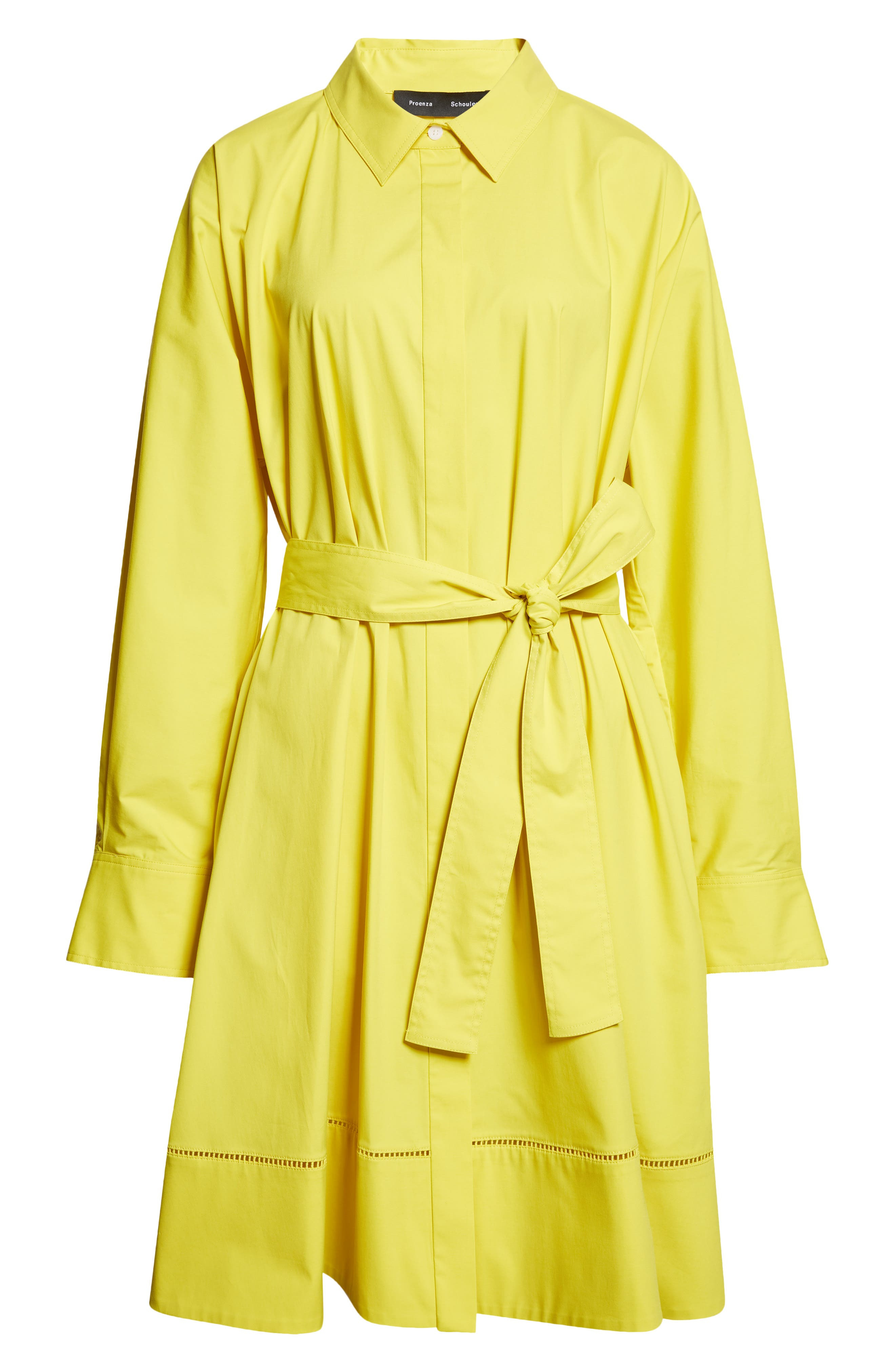 Proenza Schouler Sammy Long Sleeve Belted Stretch Cotton Poplin Shirtdress in Yellow at Nordstrom - 5