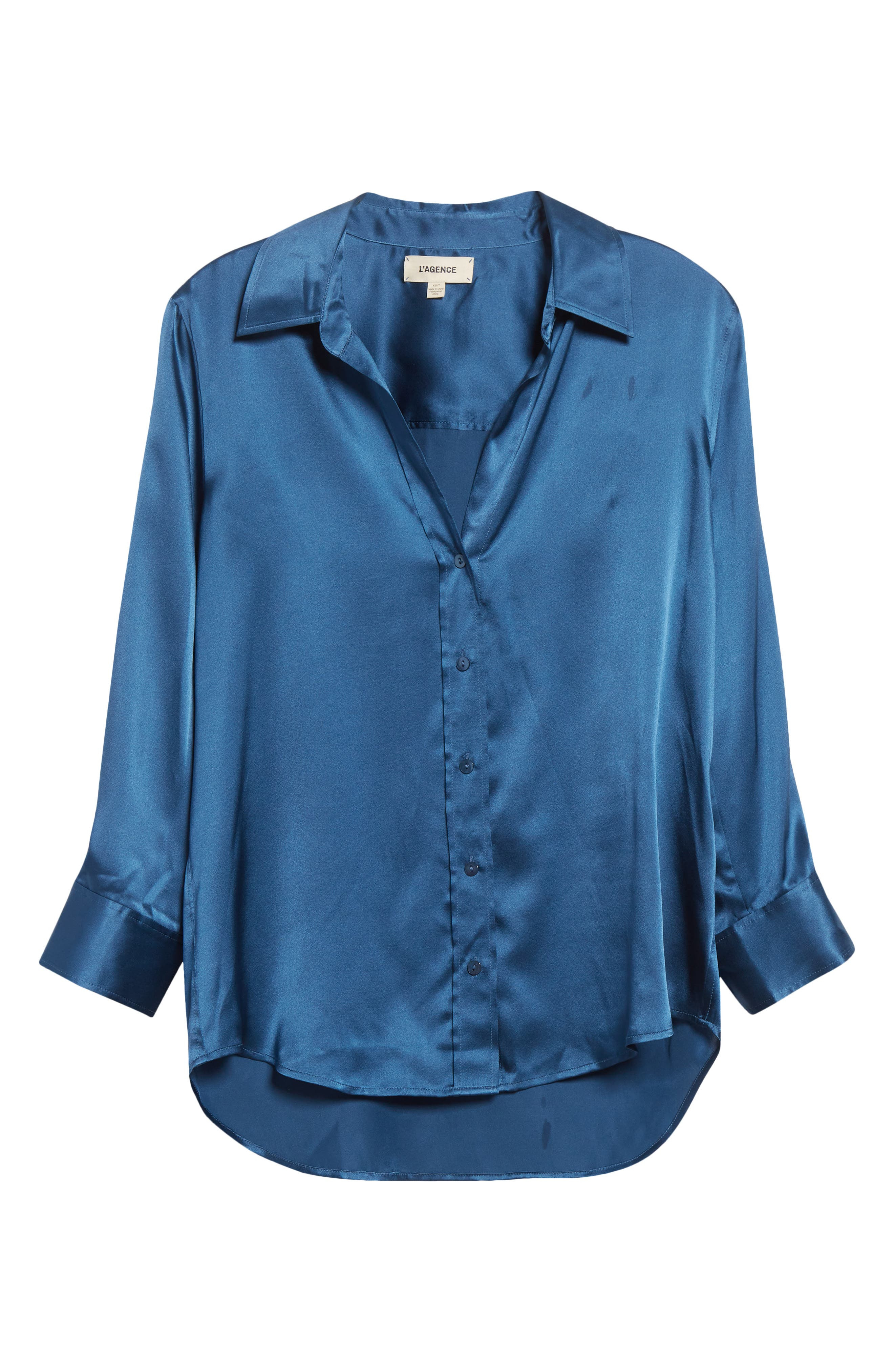 L'AGENCE Dani Silk Charmeuse Blouse in Stone Blue at Nordstrom - 5
