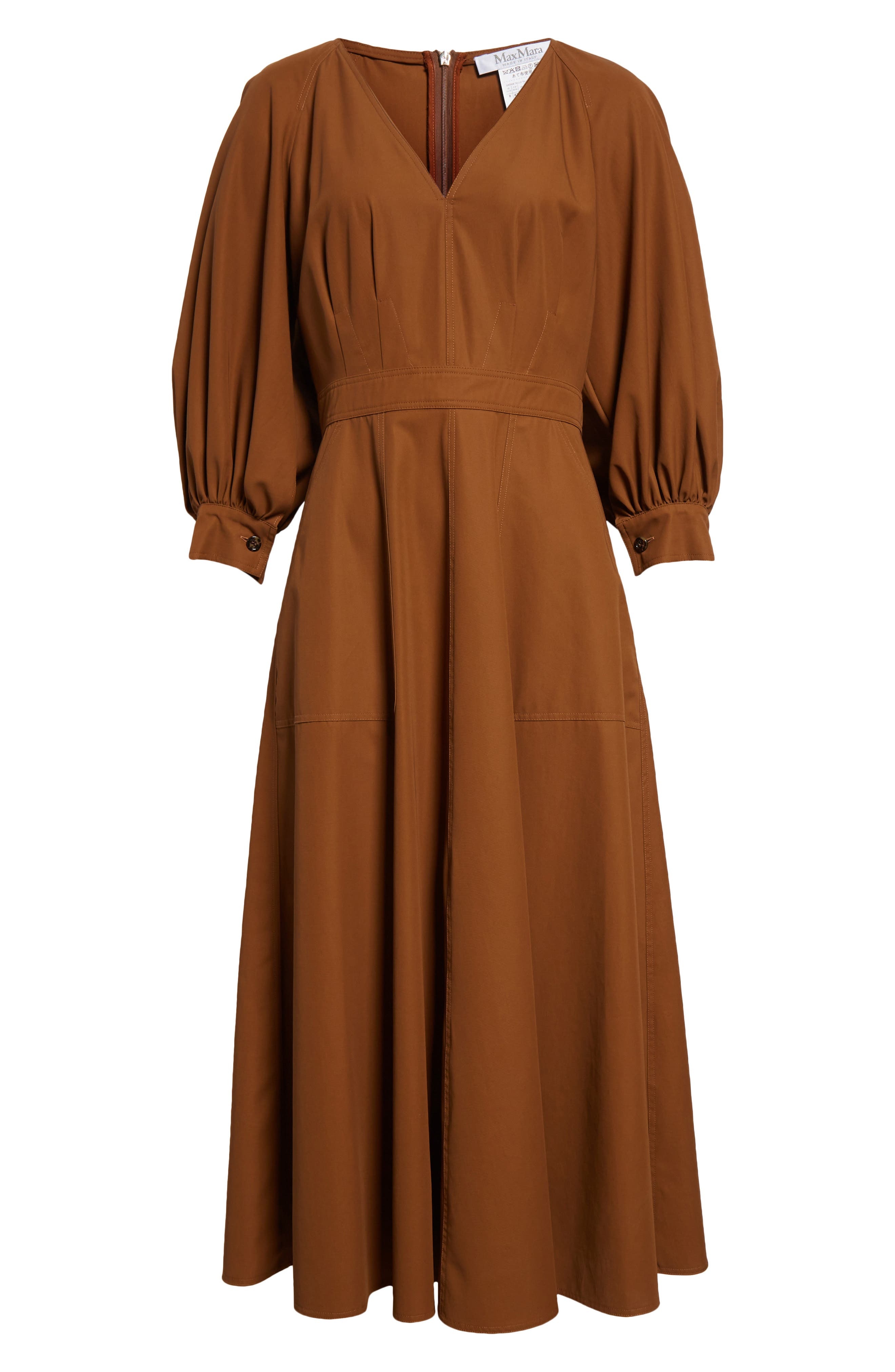 Max Mara Pedaggi Cotton Poplin Fit & Flare Dress in Tobacco at Nordstrom - 5