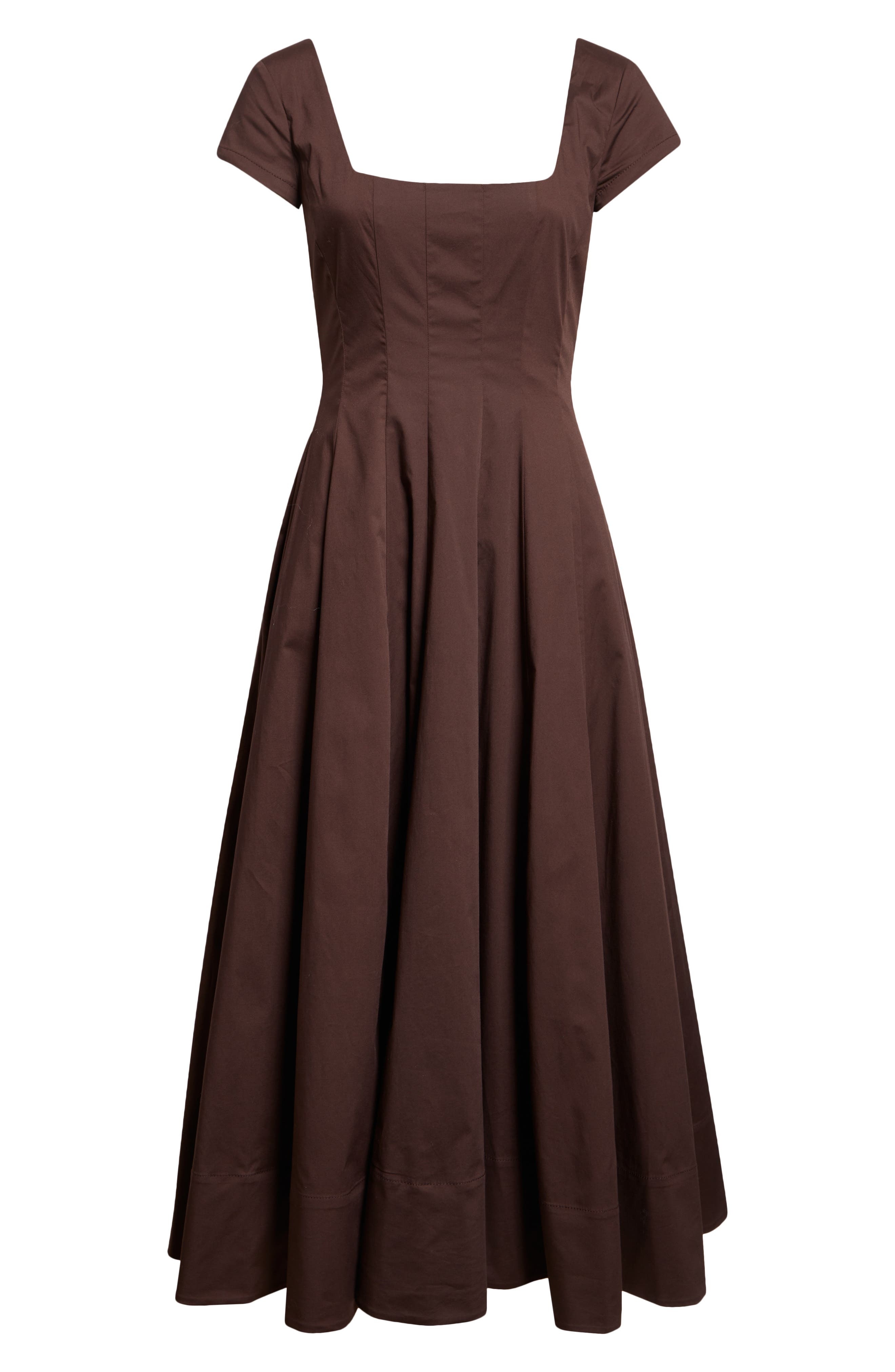 STAUD Wells Short Sleeve Stretch Cotton Midi Dress in Earth at Nordstrom - 5