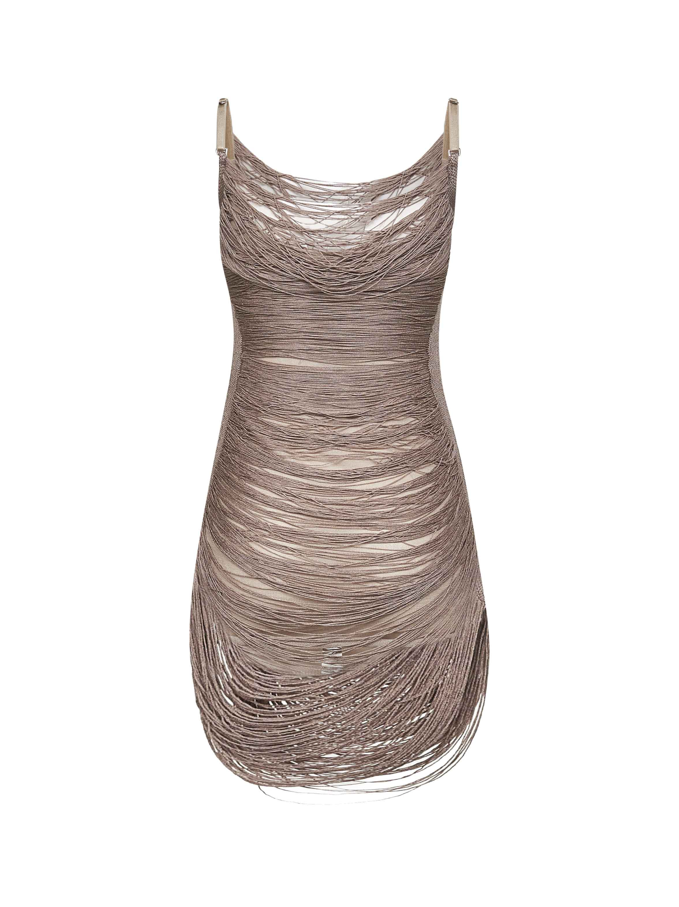 The Attico Women Silver Knit Fringed Mini Dress - 2