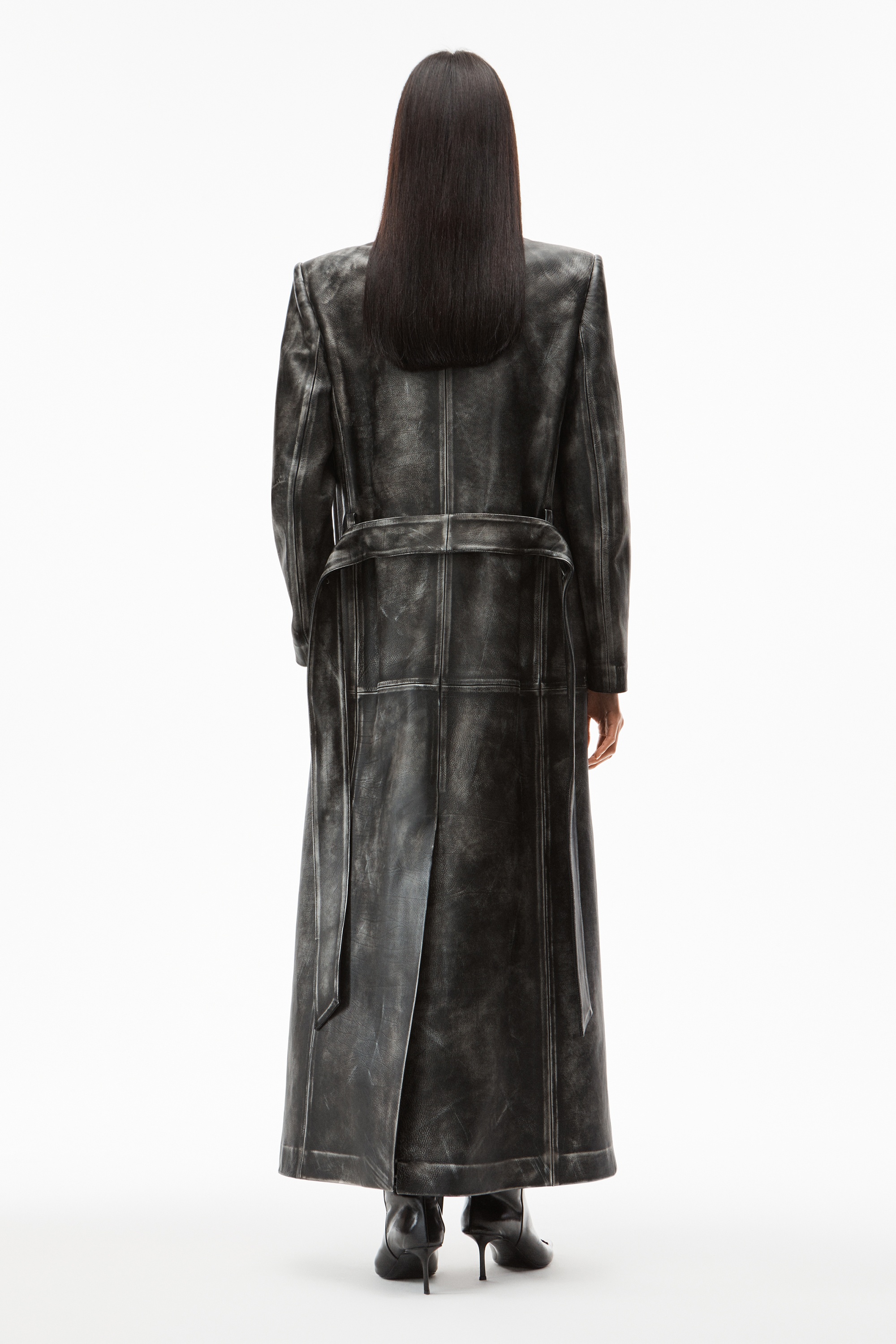 BOXY BELTED COAT IN VINTAGE MOTO LEATHER - 6