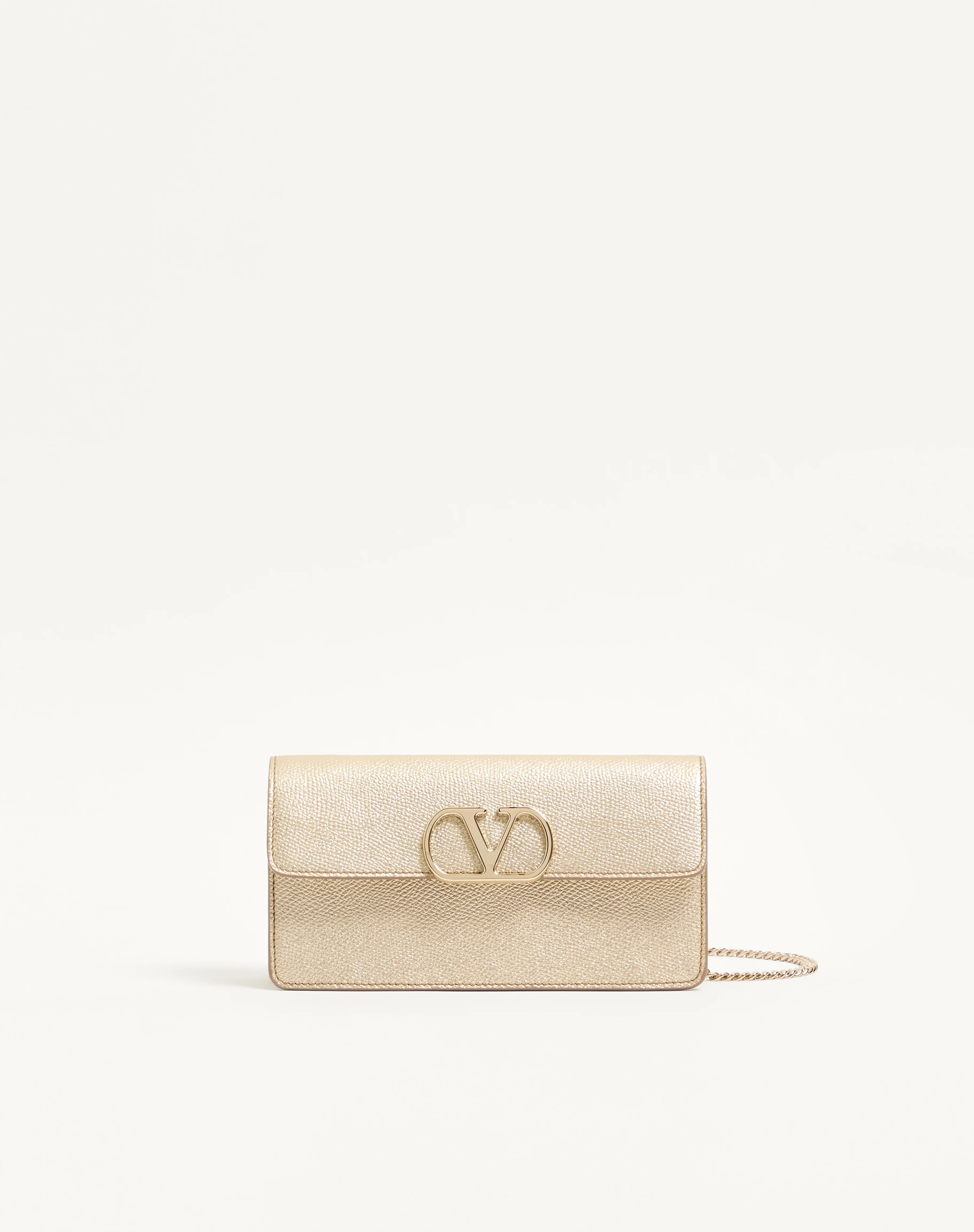 VLOGO SIGNATURE LAMINATED GRAINY CALFSKIN WALLET WITH CHAIN - 1