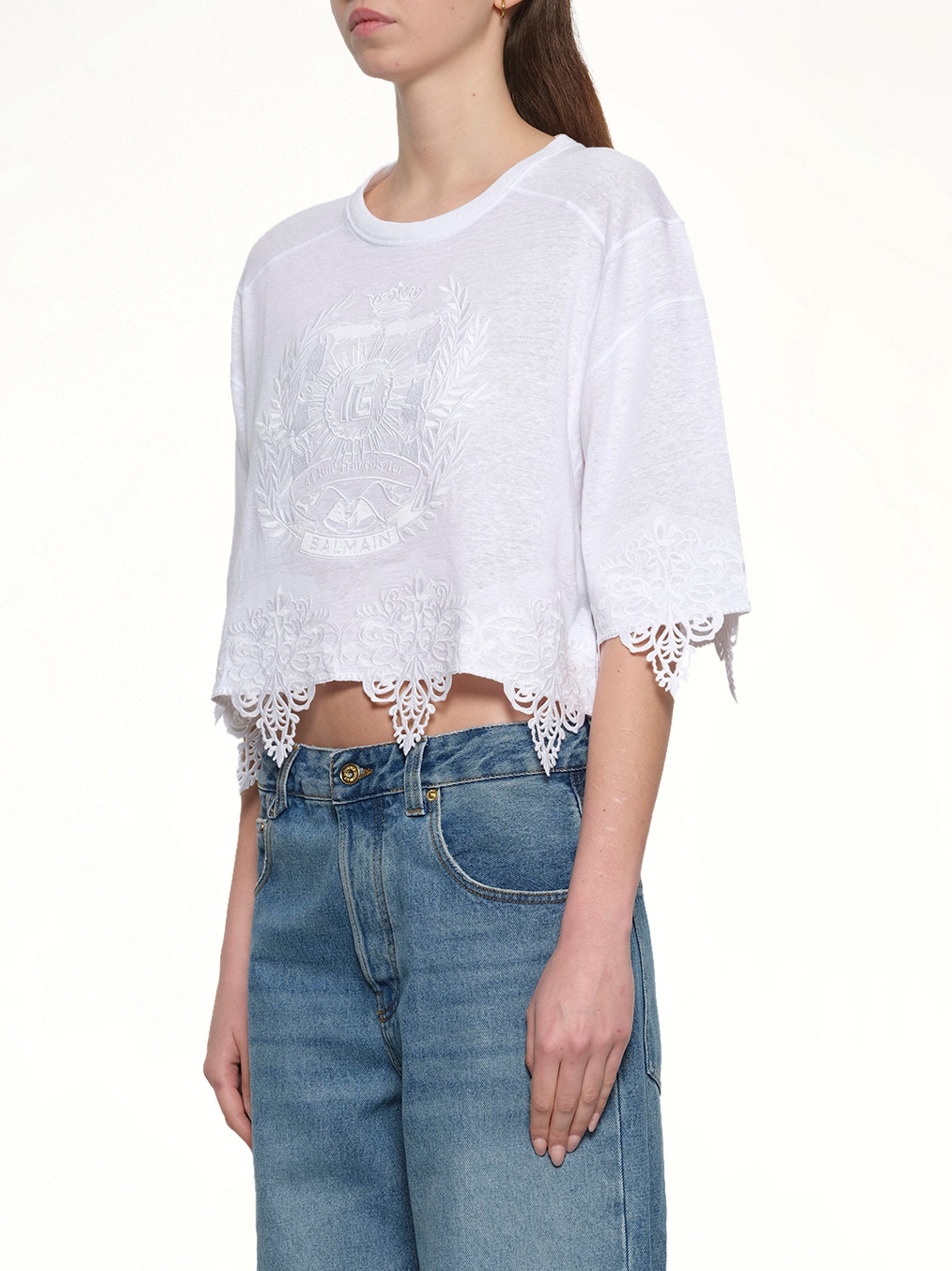Balmain Emblem Baseball T-Shirt in White - 3