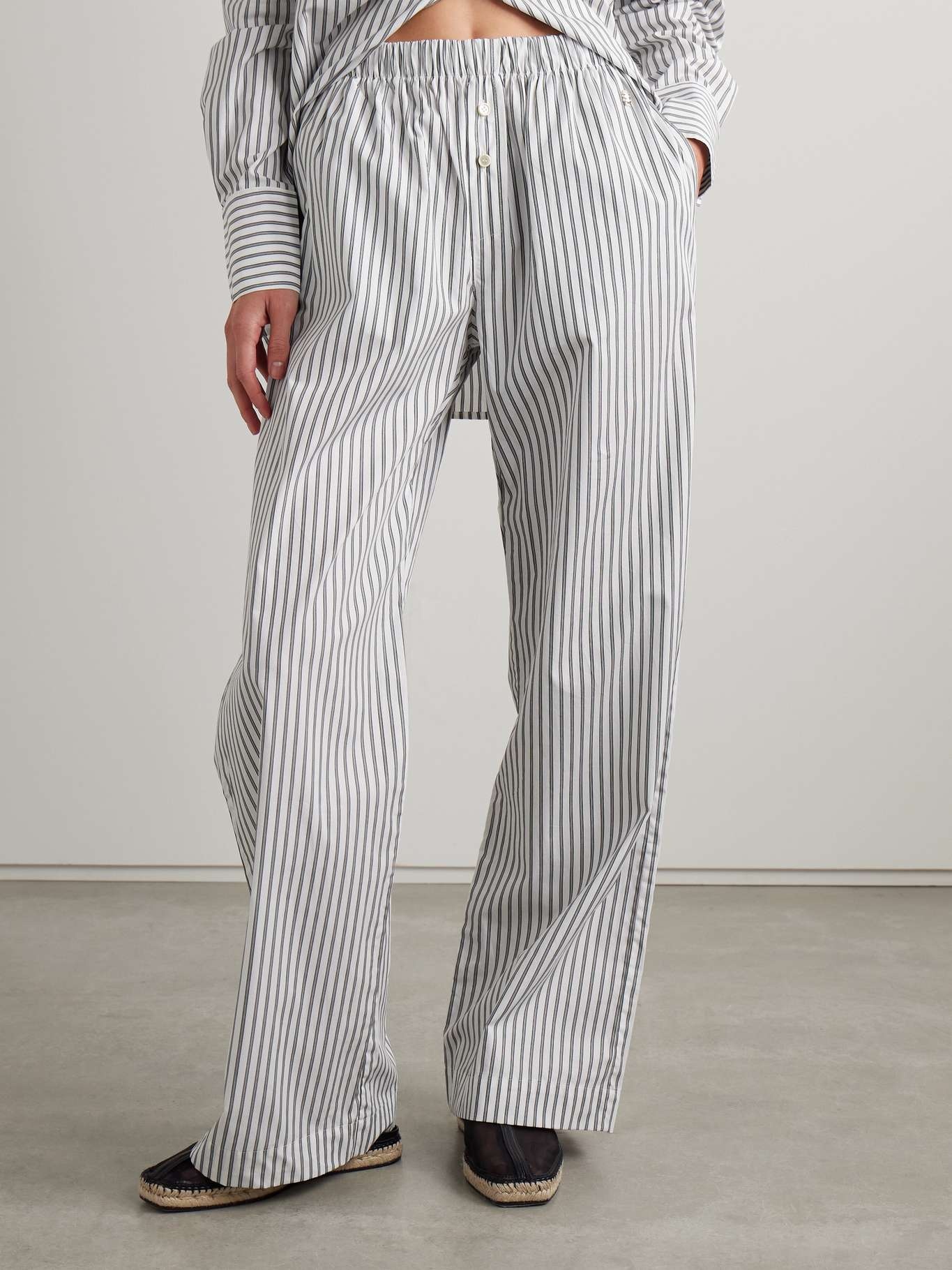 Striped cotton-poplin wide-leg pants White - 3