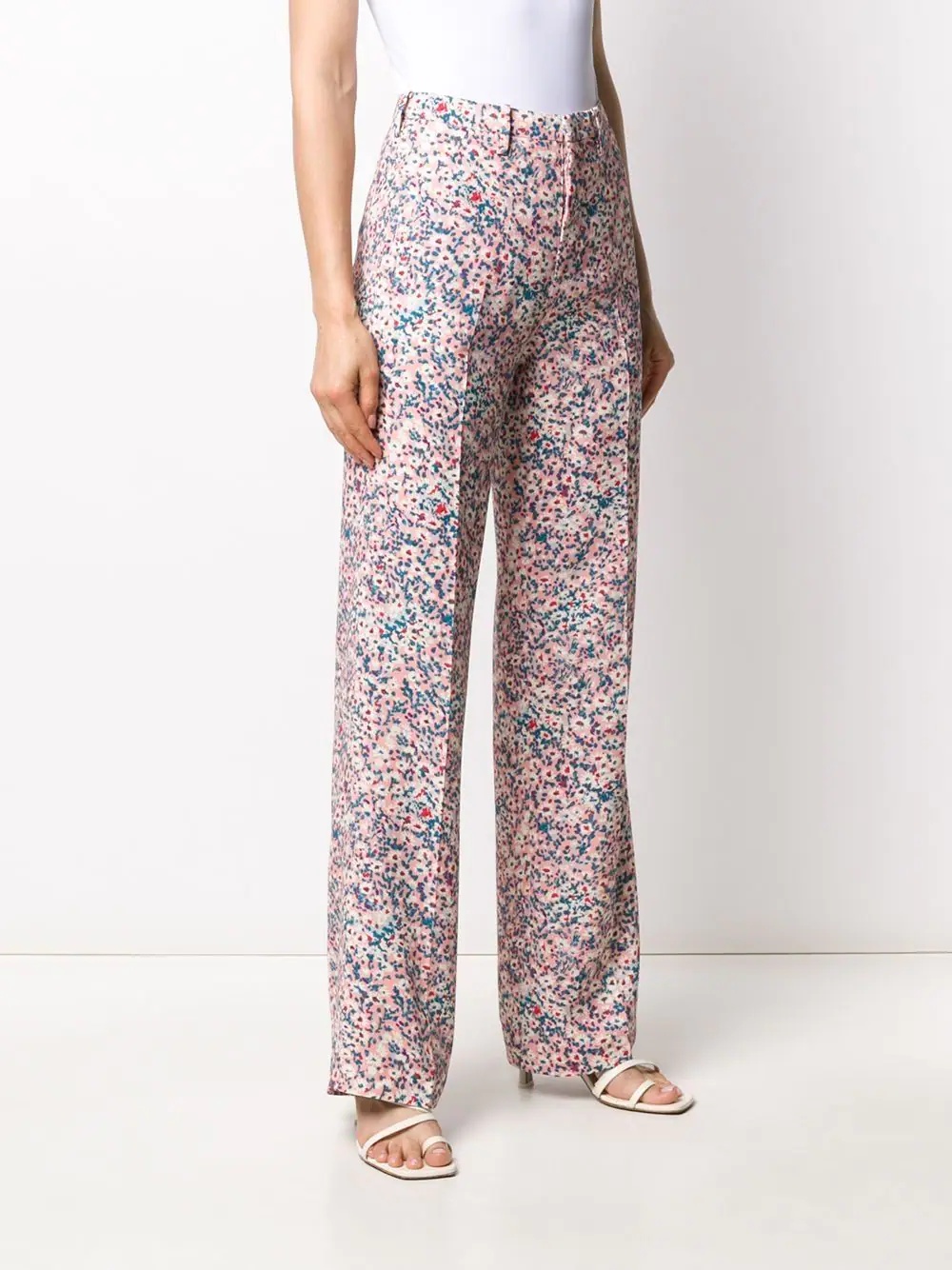 daisy print wide-leg trousers - 3
