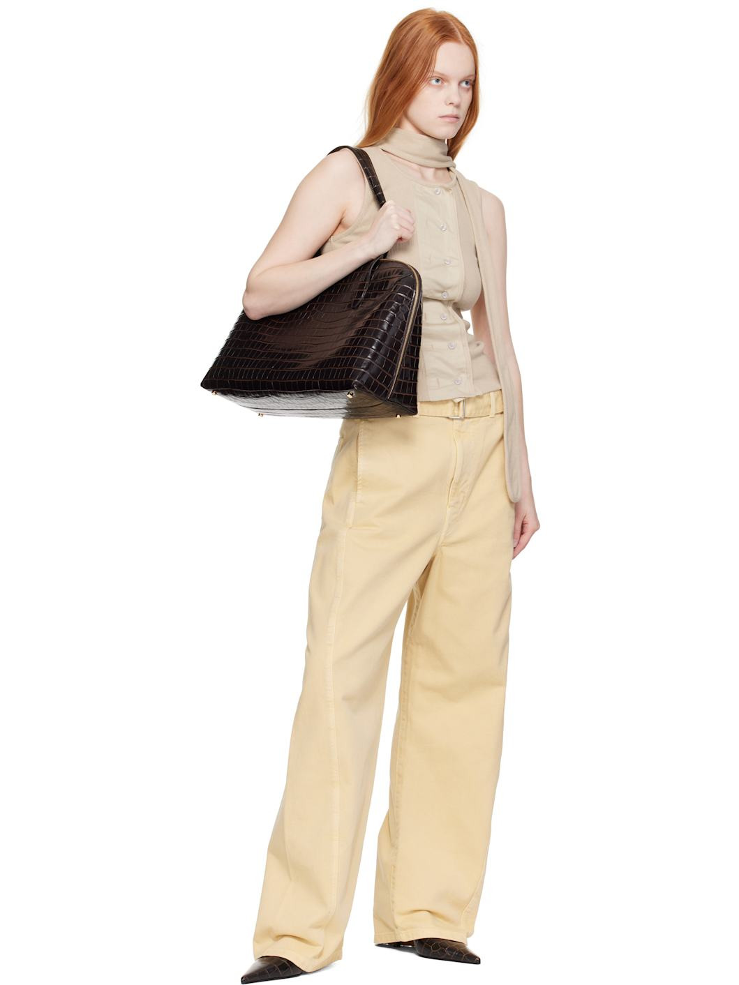 Brown Croco-Embossed Day Tote - 4