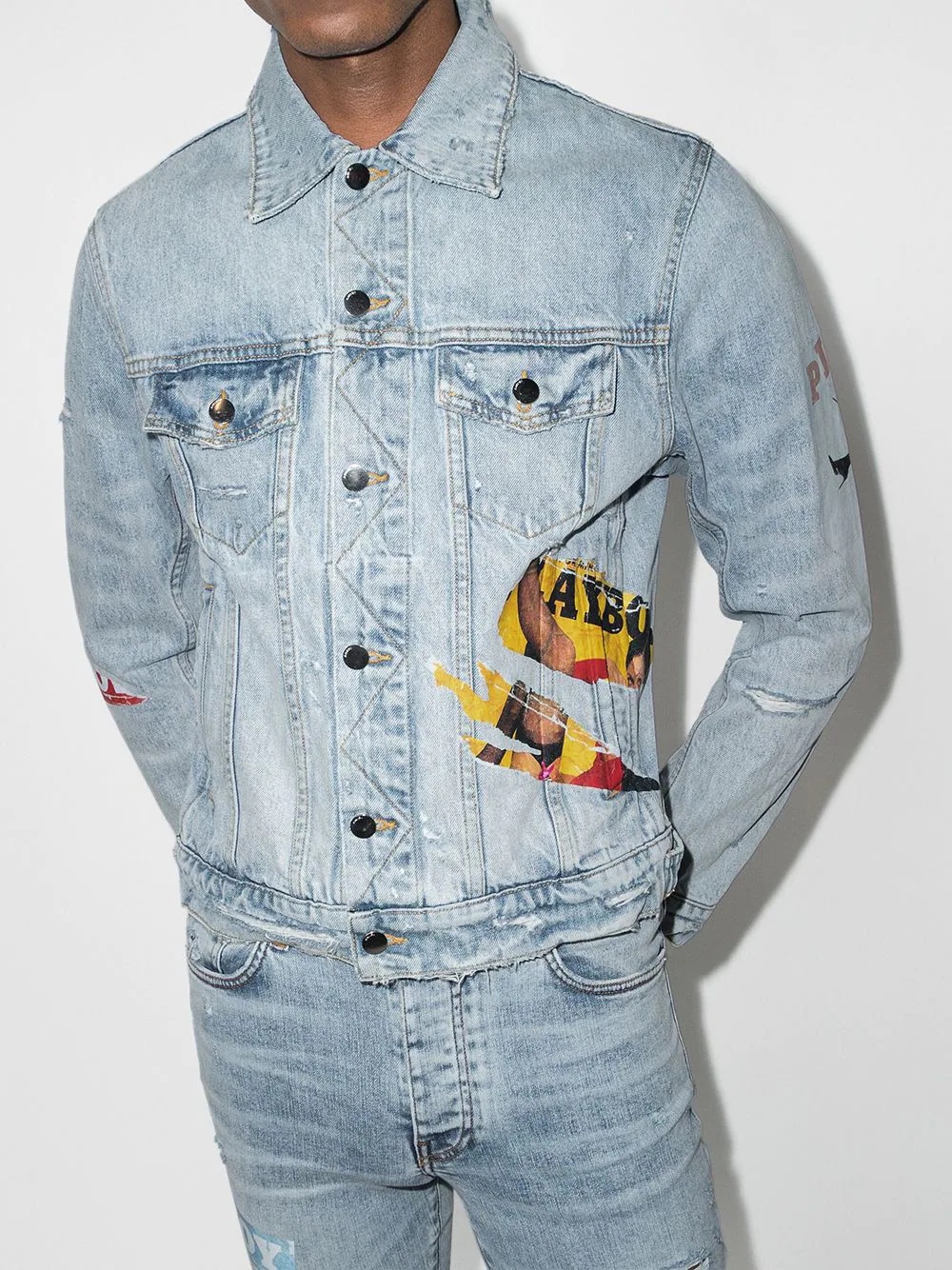 x Playboy distressed-finish denim jacket - 2