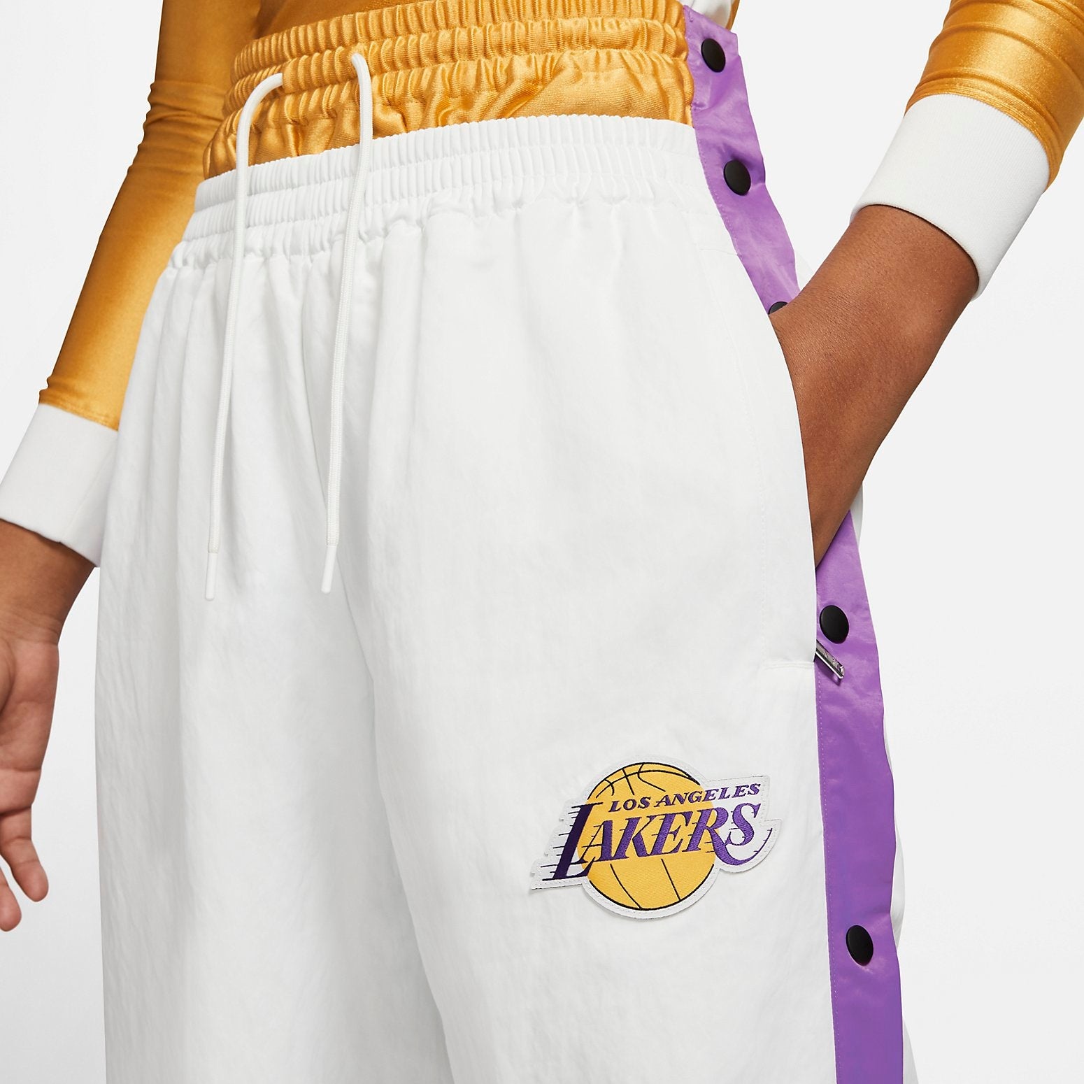 (WMNS) Nike x AMBUSH NBA Collection Tearaway Trousers 'Lakers - White' DB9570-121 - 3