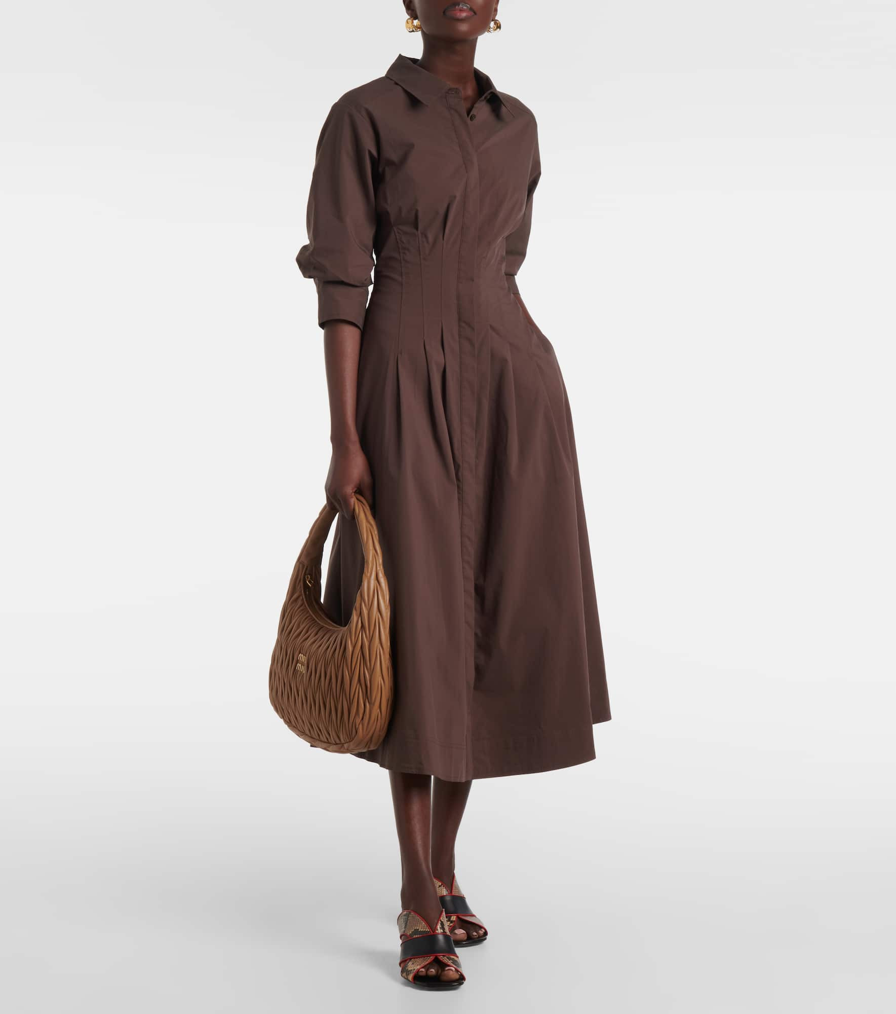 Pintuck cotton-blend midi dress - 2