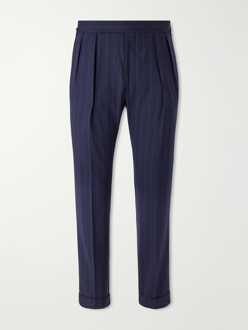 Straight-Leg Pleated Striped Wool-Blend Suit Trousers 1
