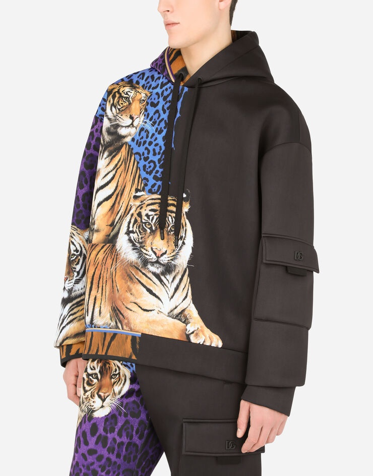 Technical jersey hoodie with tiger print - 4