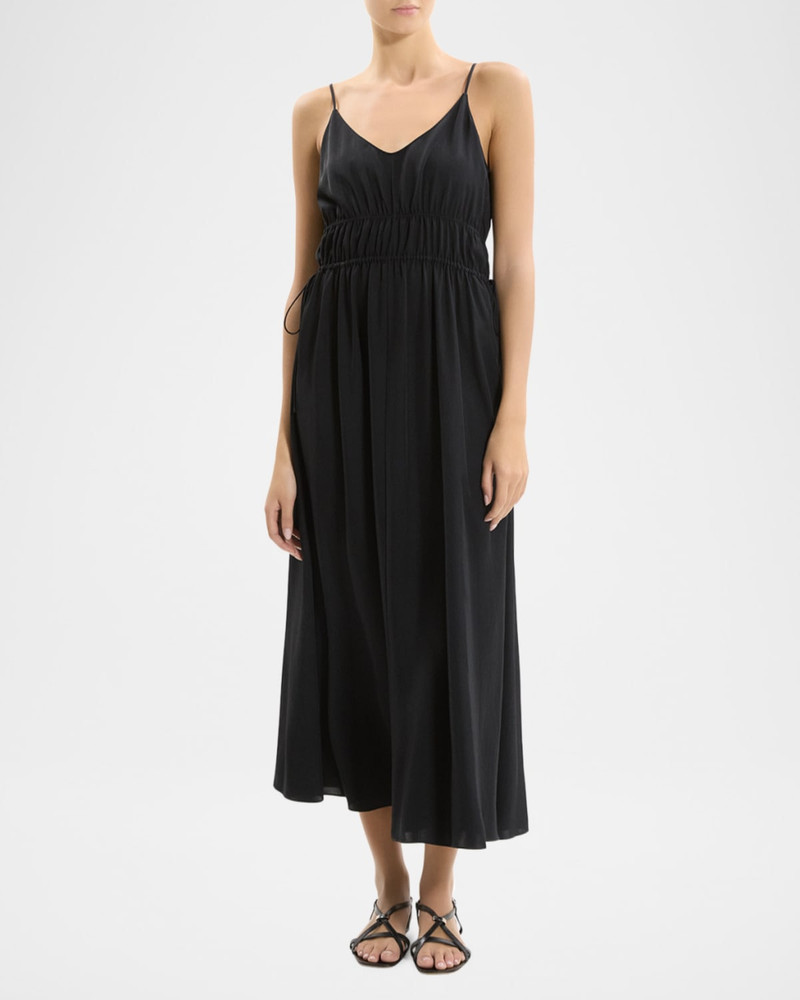 Theory Gathered Drawstring-Waist Midi Dress outlook