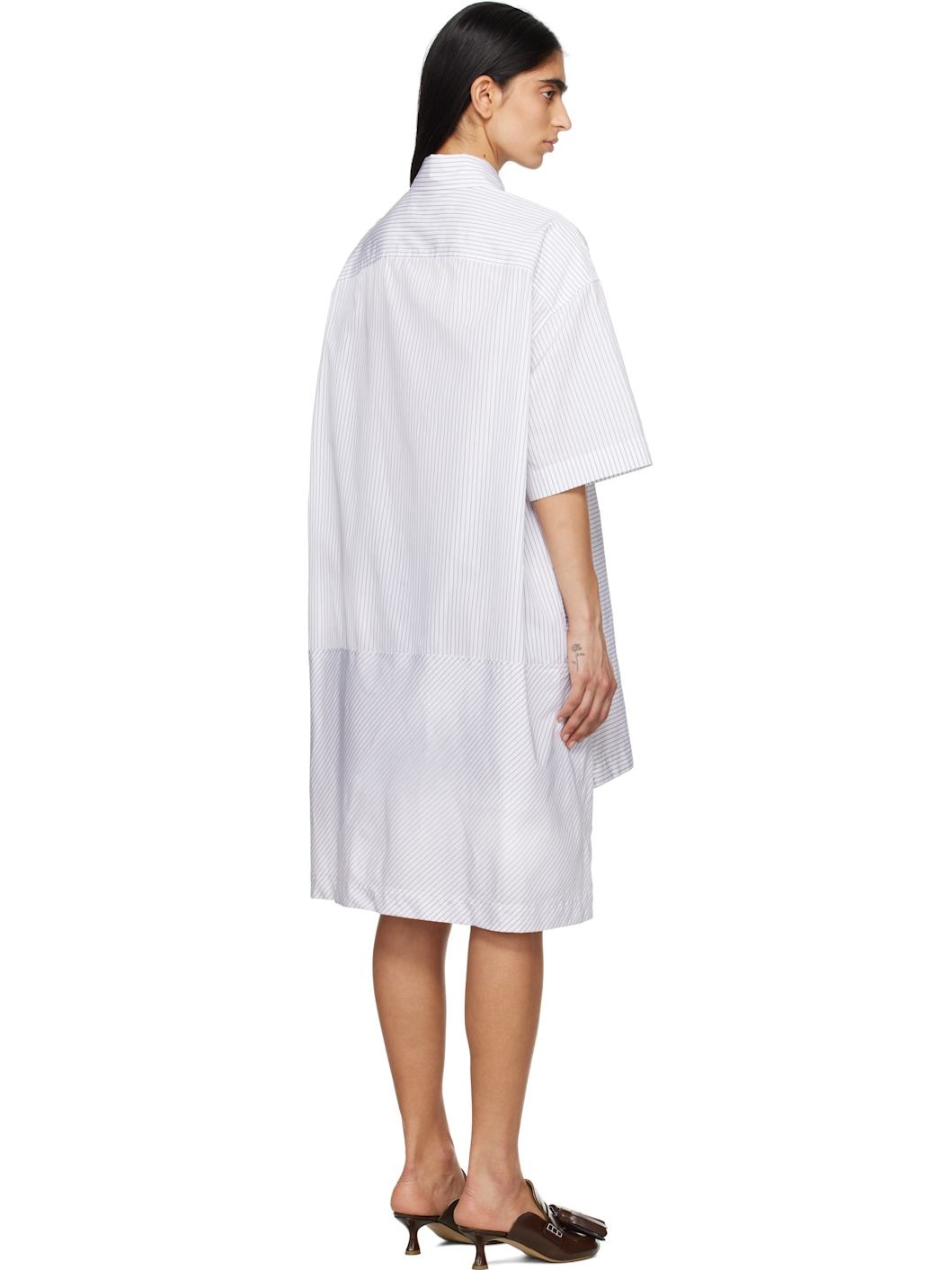 White Stepped Hem Shirt Midi Dress - 3