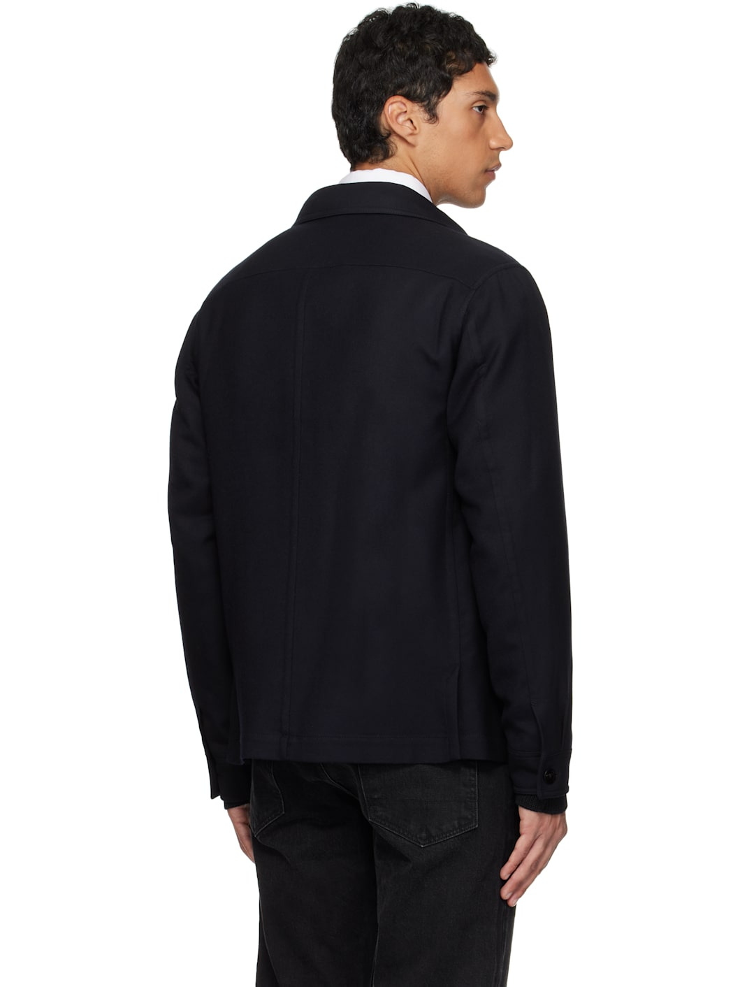 Navy Light Wool Chest Pocket Outershirt - 3