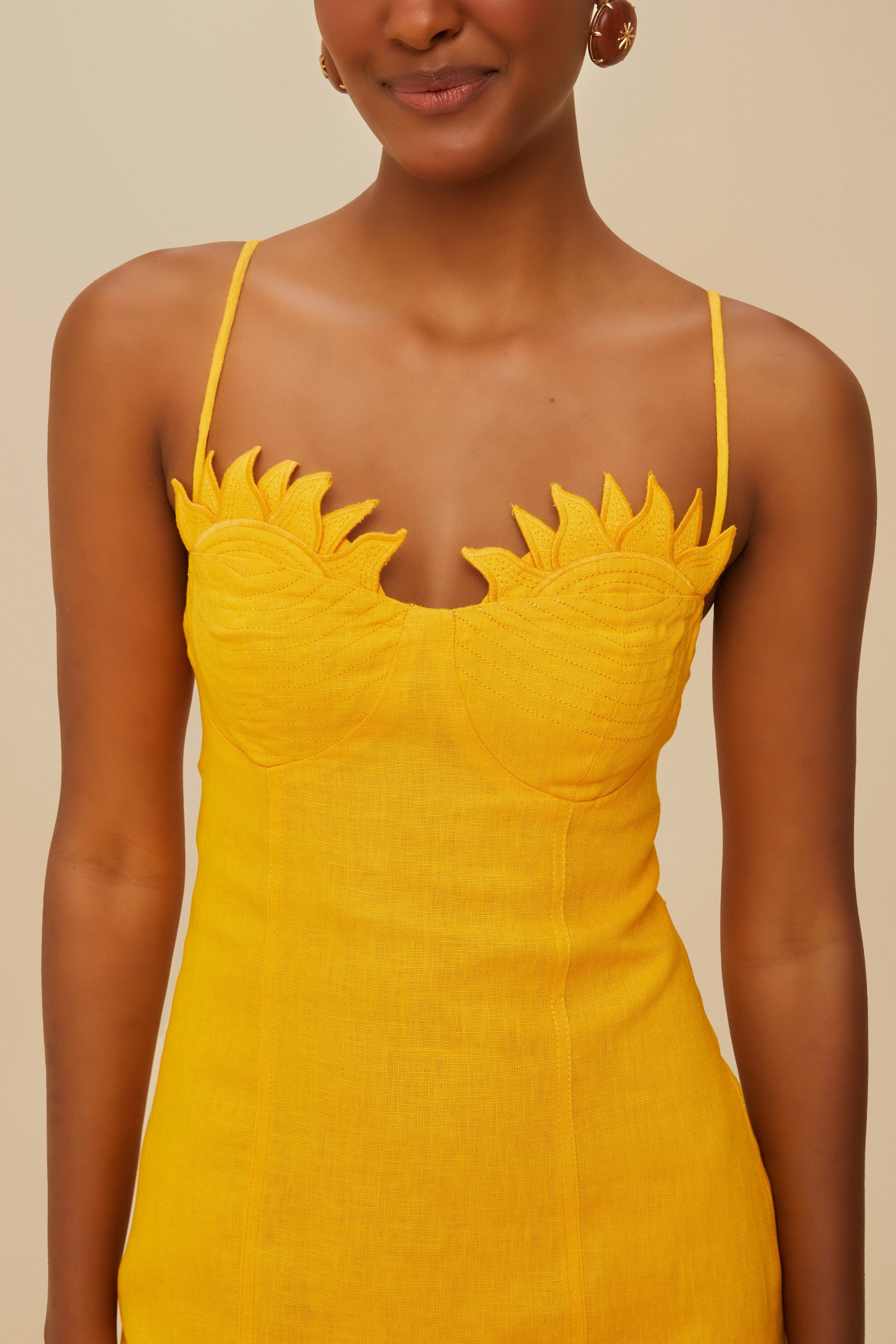 Yellow Sunrise Cup Euroflax™ Premium Linen Mini Dress - 3
