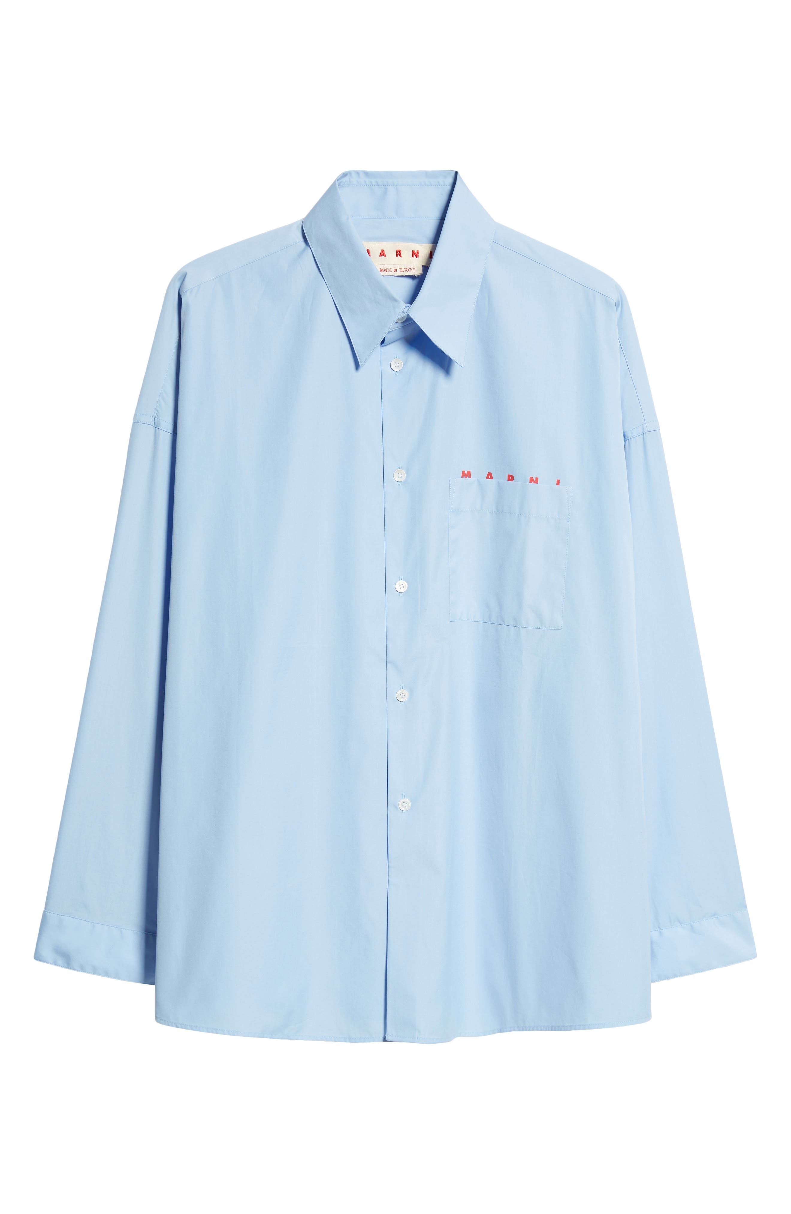 Marni Peeping Logo Organic Cotton Poplin Button-Up Shirt in Iris/Blue at Nordstrom - 5