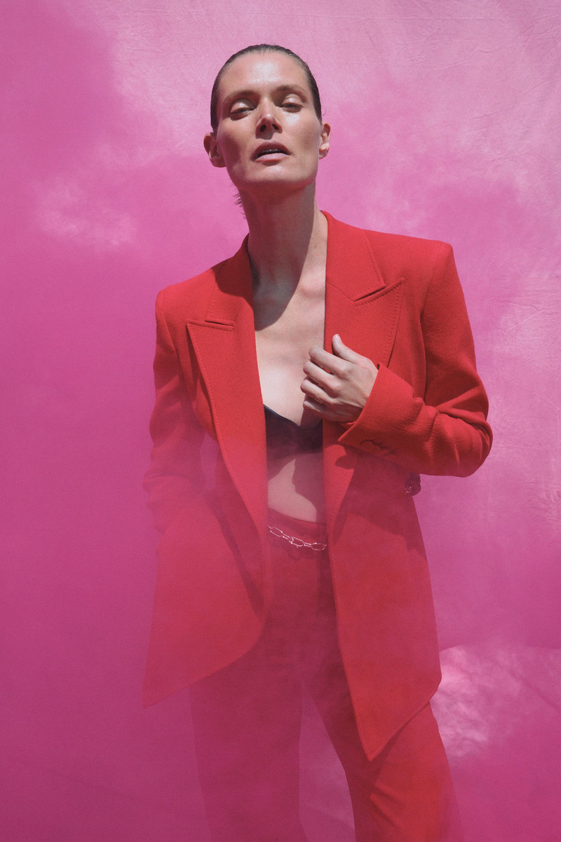 GABRIELA HEARST Epona Chain Blazer in Scarlet Red Virgin Wool Crepe outlook