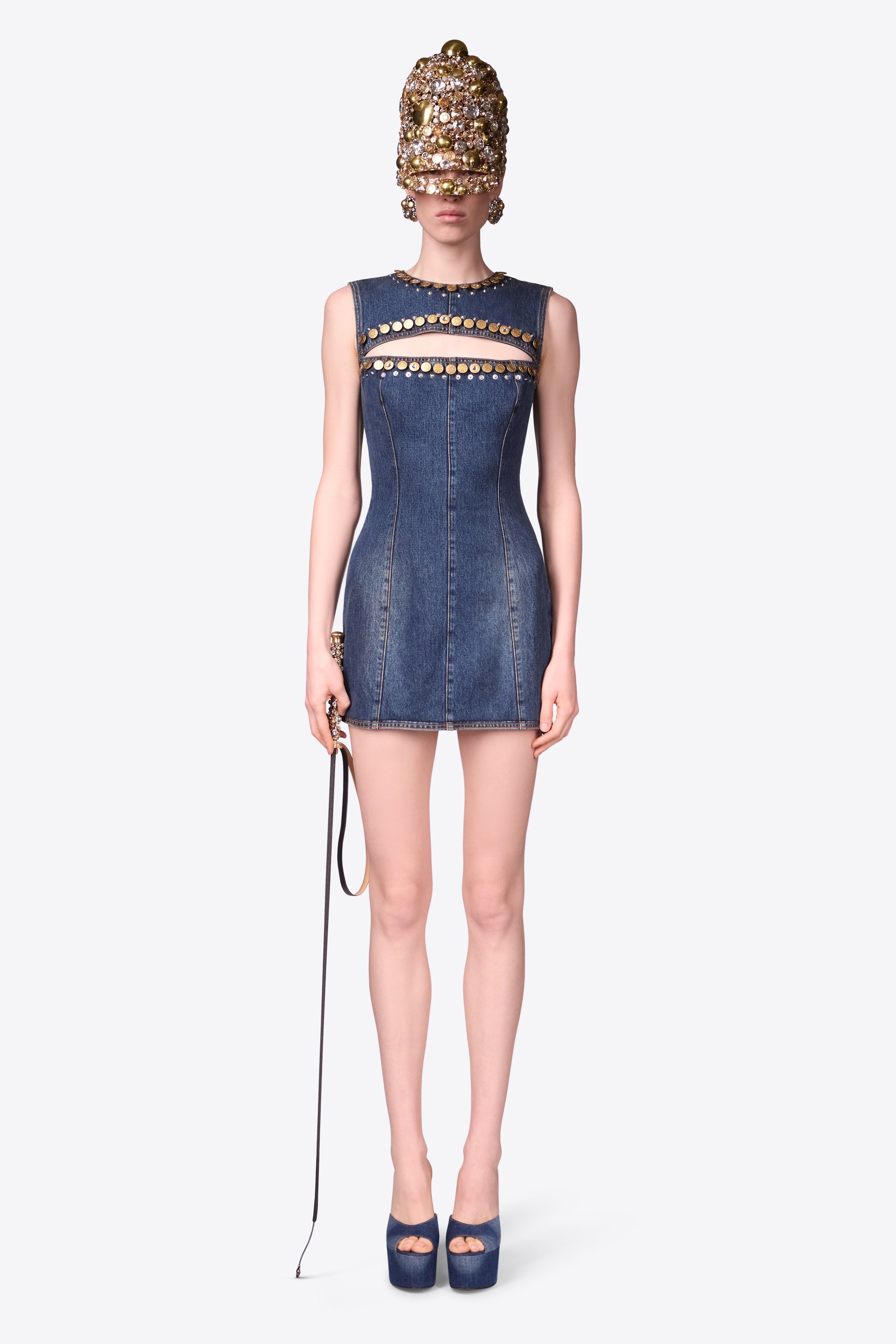 CRYSTAL BUTTON STUDDED SLIT MINI DRESS - 3