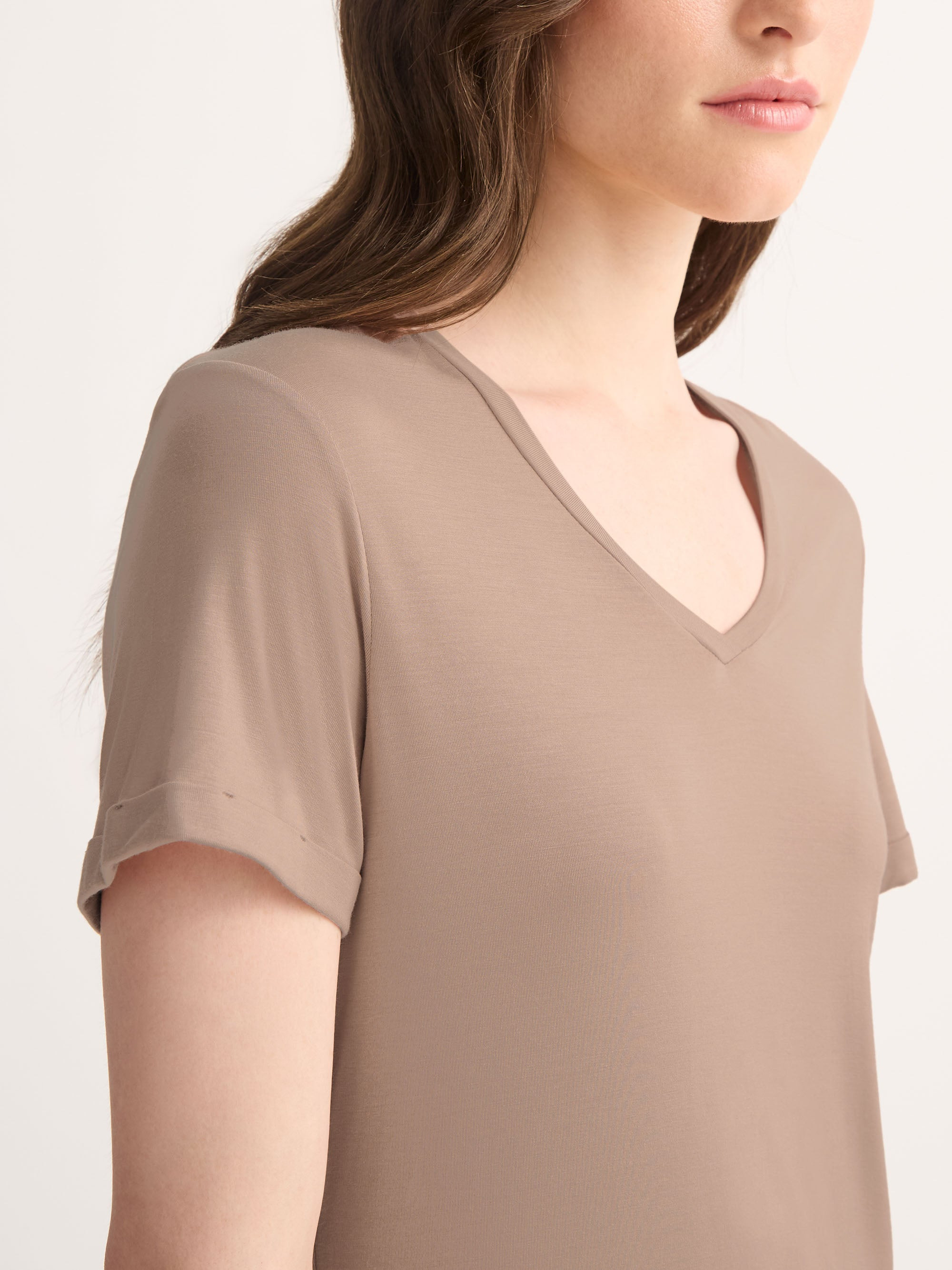Women's V-Neck Sleep T-Shirt Lara Micro Modal Stretch Almond Blush - 3