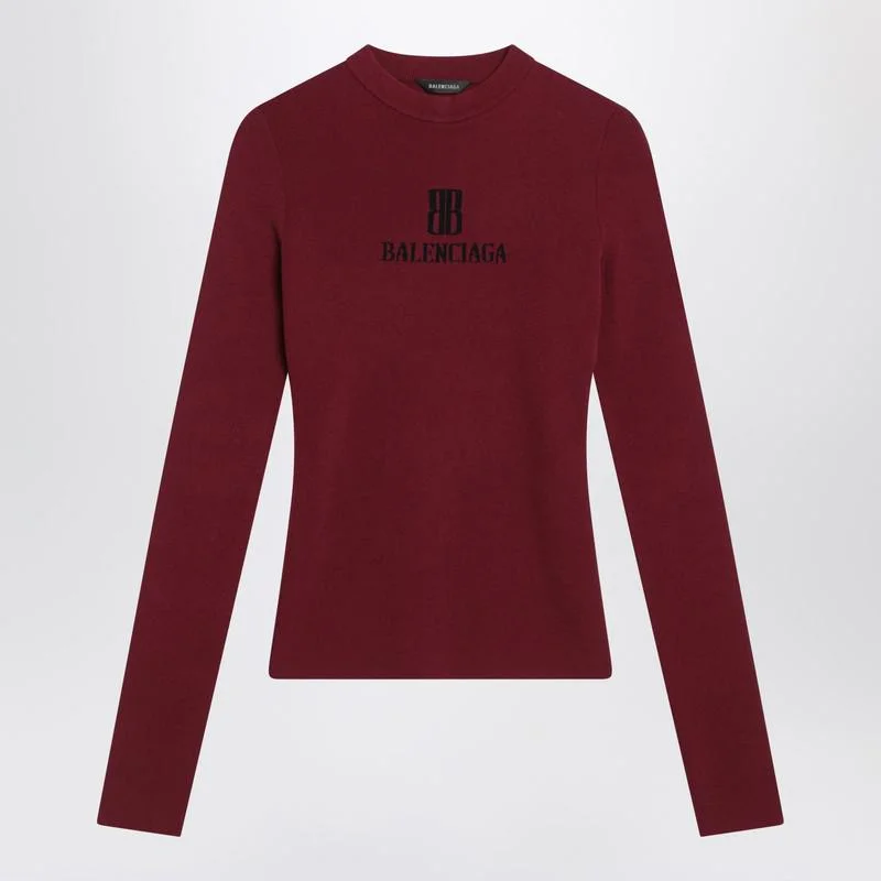 Balenciaga Ribbed Burgundy Nano Bb Sweater - 1