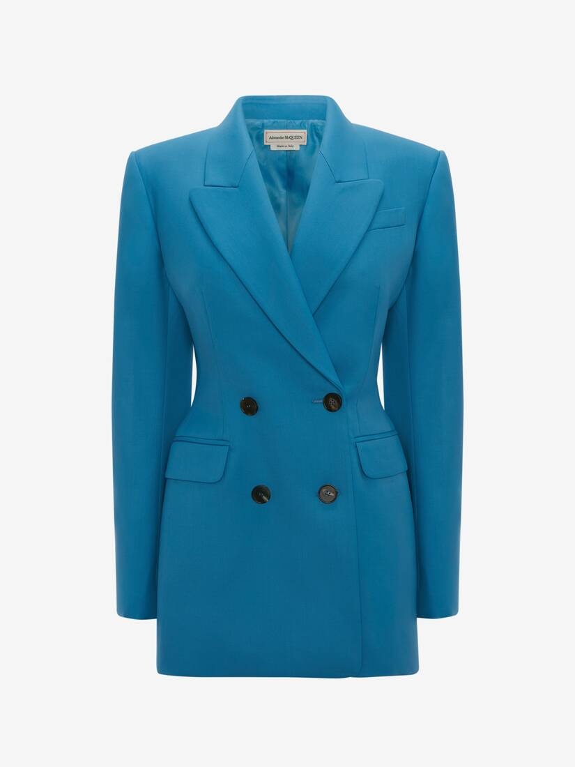 Double Breasted Wool Jacket in Cerulean - 1