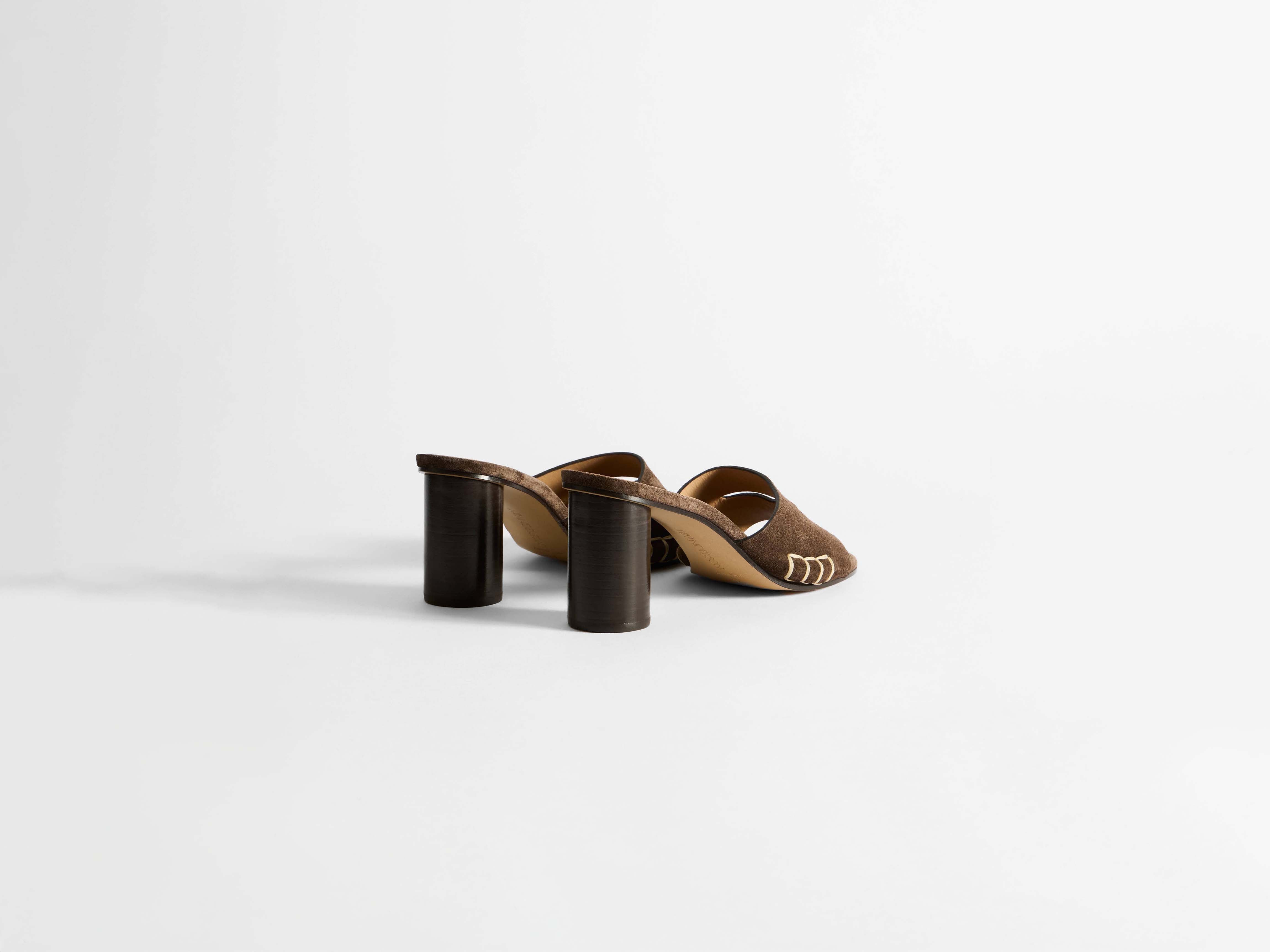 WOMENS LOAFER MULE HEELED SANDAL IN CHOCOLATE BROWN - 4