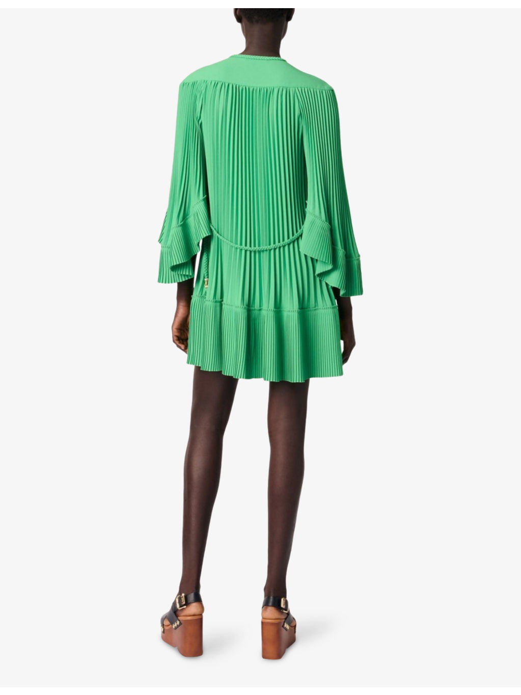 Tie-Neck Wide-Sleeve Pleated Woven Mini Dress - 4