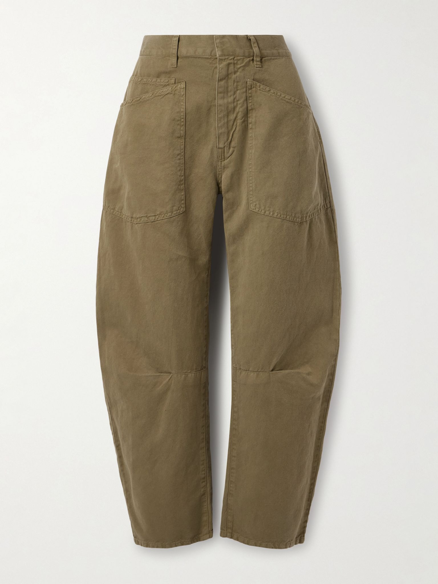 Shon cotton and linen-blend twill tapered pants Army green - 1