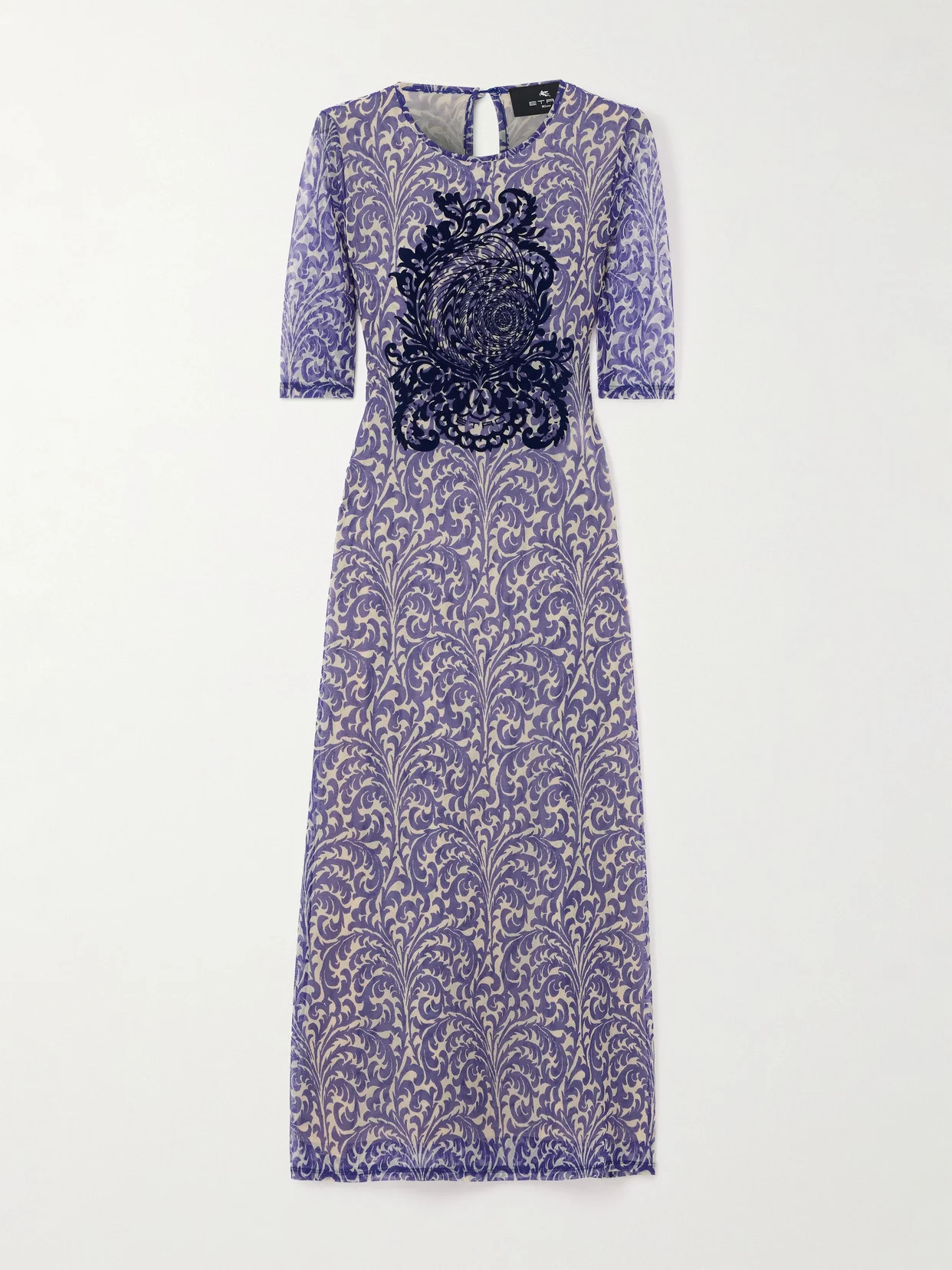 Flocked Printed Mesh Midi Dress - 1