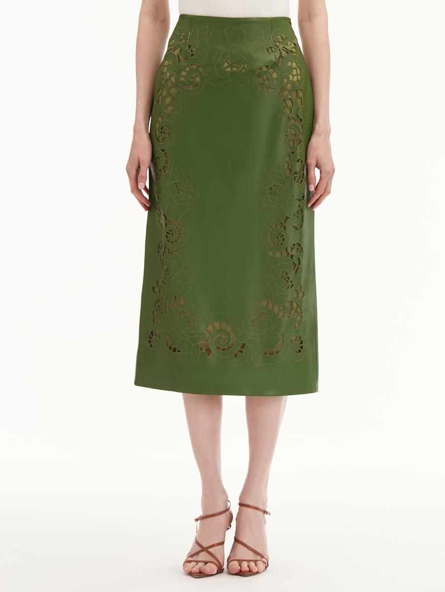 LASER CUT FLORAL LEATHER PENCIL SKIRT - 3