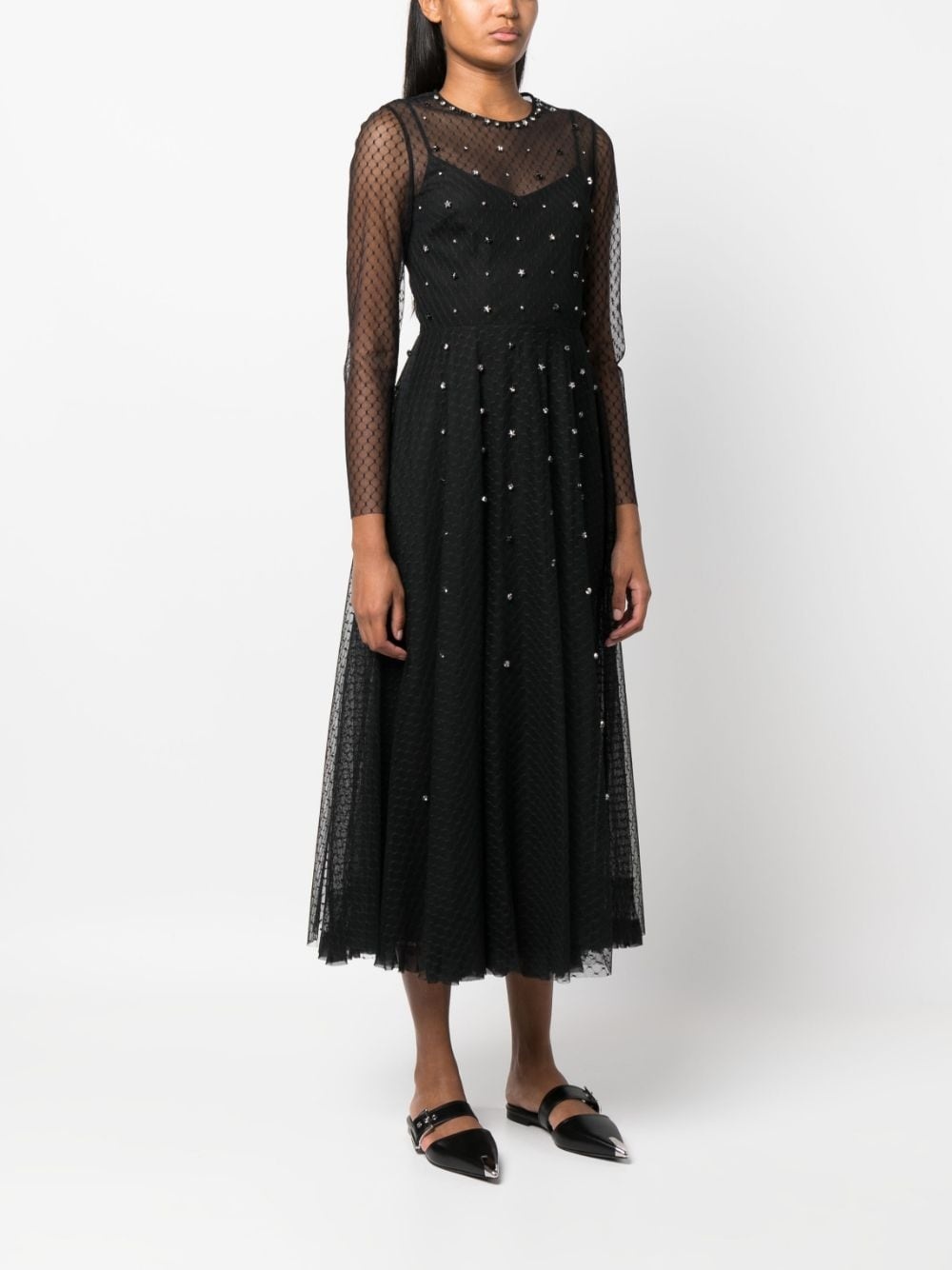 crystal-embellished tulle midi dress - 3