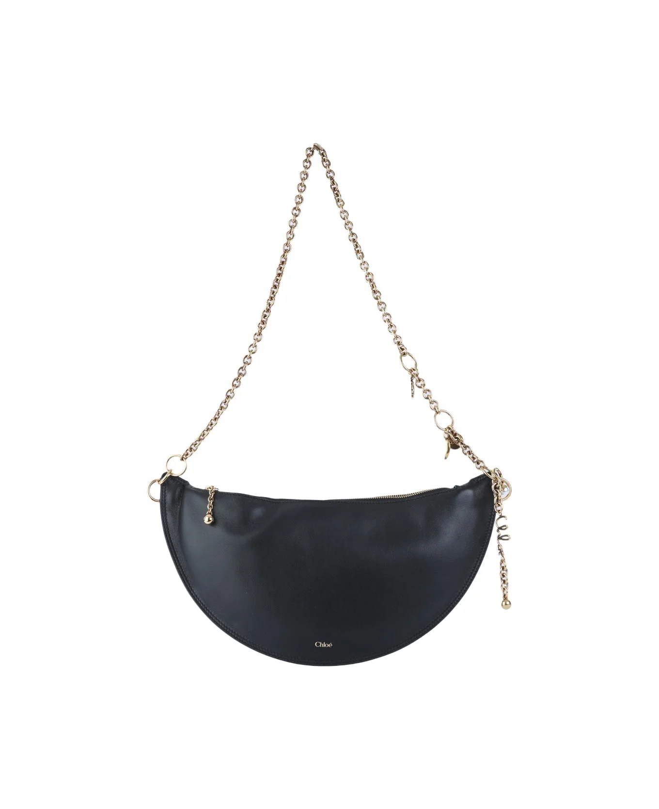 Black Leather Icons Shoulder Bag - 1