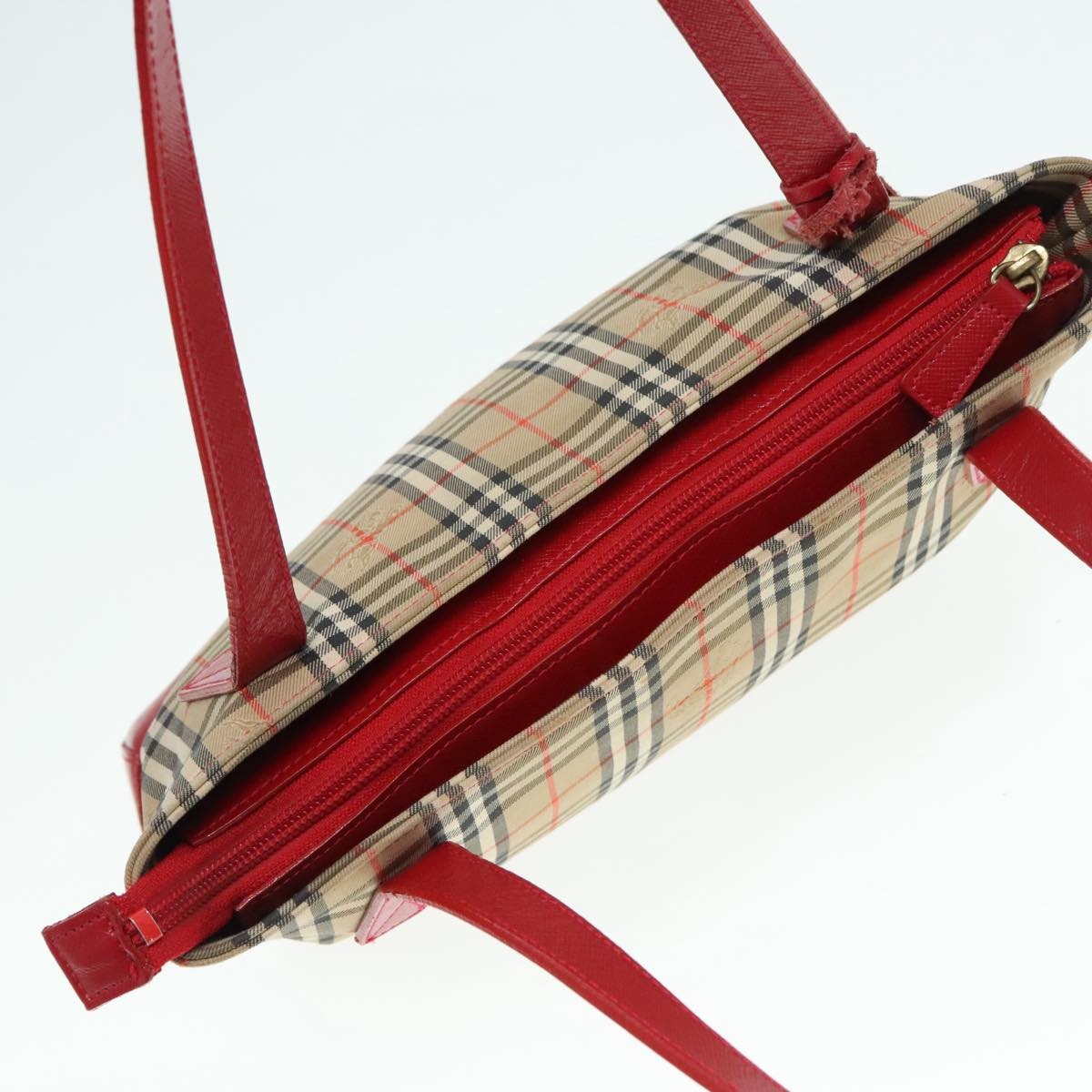 Burberry Nova Check Tote Bag Canvas Leather Beige Gold Red - 6